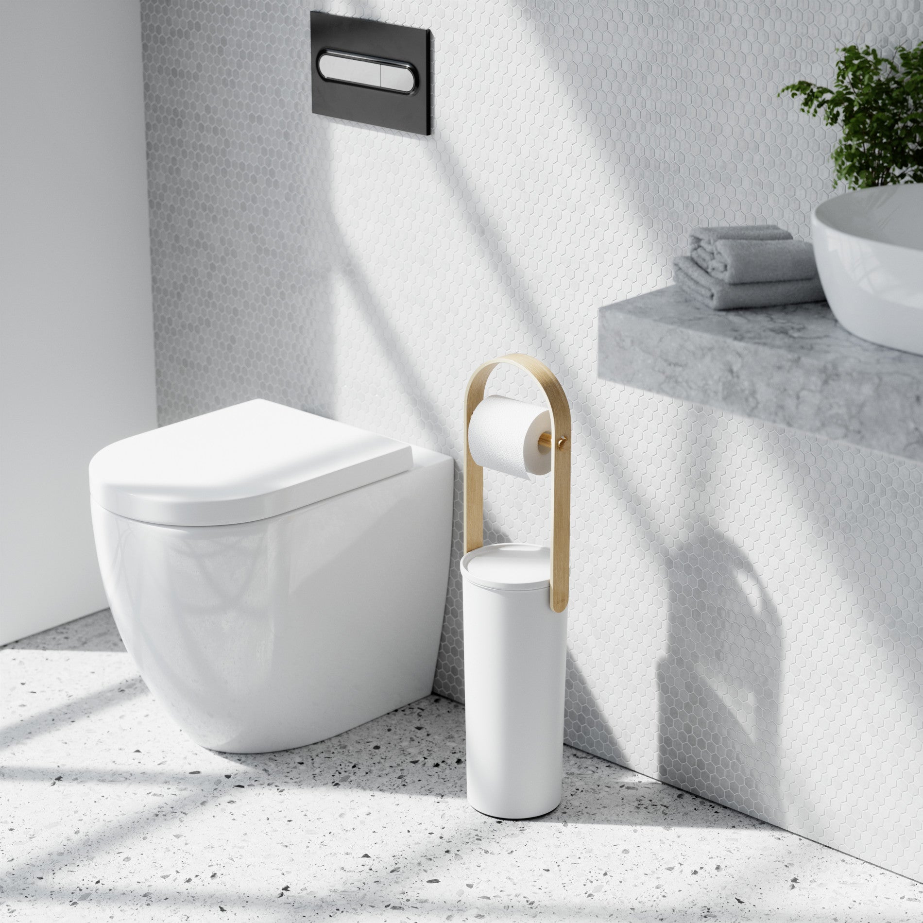 Bellwood Toilet Paper Holder with Stand - Bathroom Tissue Dispenser & Storage Organizer - Perfect for Home, Office, and RV Use