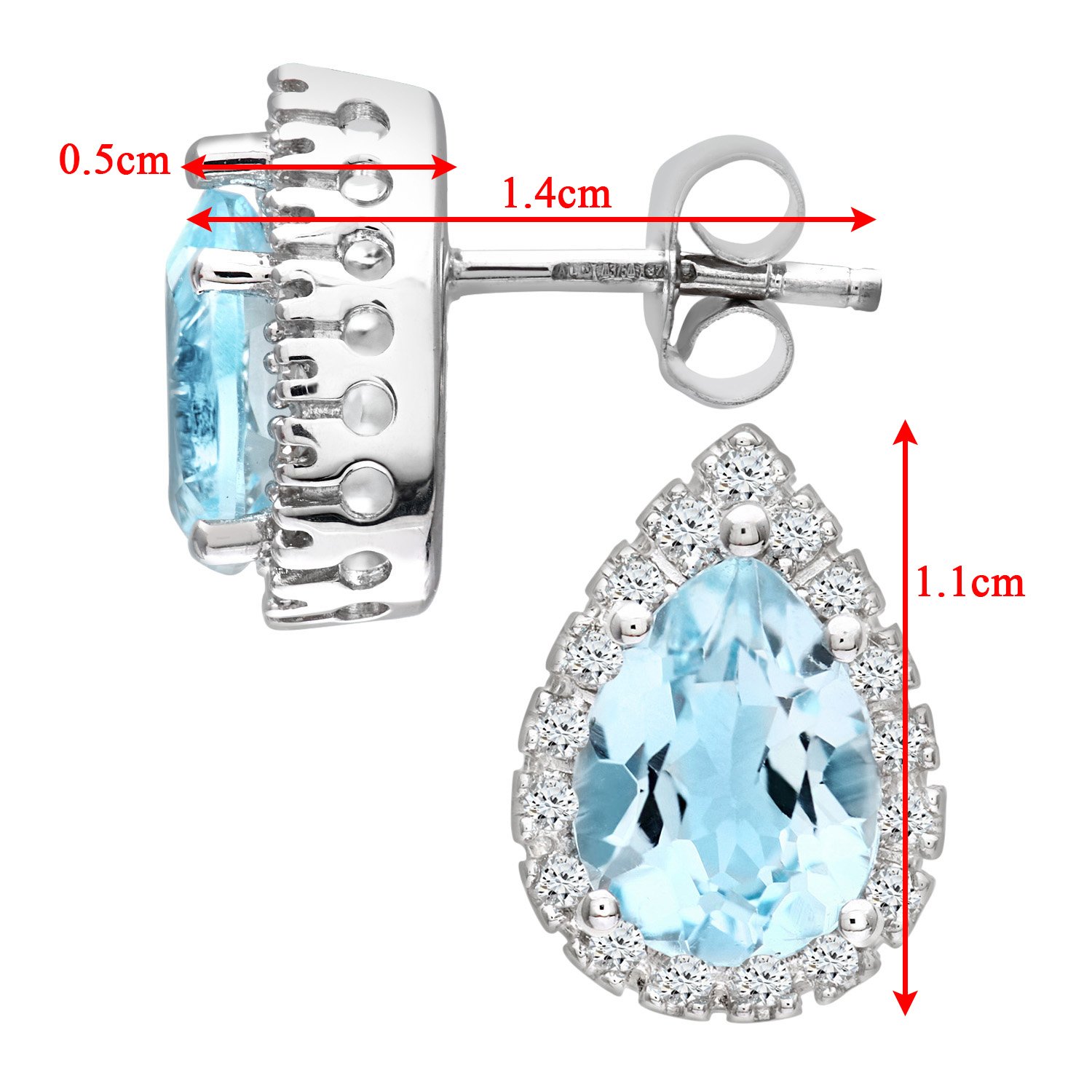 9ct White Gold Blue Topaz Drop Earrings for Women with Diamond Accents – Elegant Stud Earrings by Elegano – Perfect for Weddings, Parties & Special Occasions