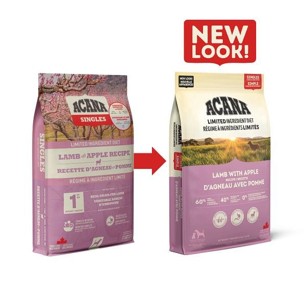 ACANA Singles Lamb with Apple Recipe Dry Dog Food - Grain-Free, High-Protein Kibble for Adult Dogs - Perfect for Sensitive Stomachs & Picky Eaters - Ideal for Home Feeding & Outdoor Adventures