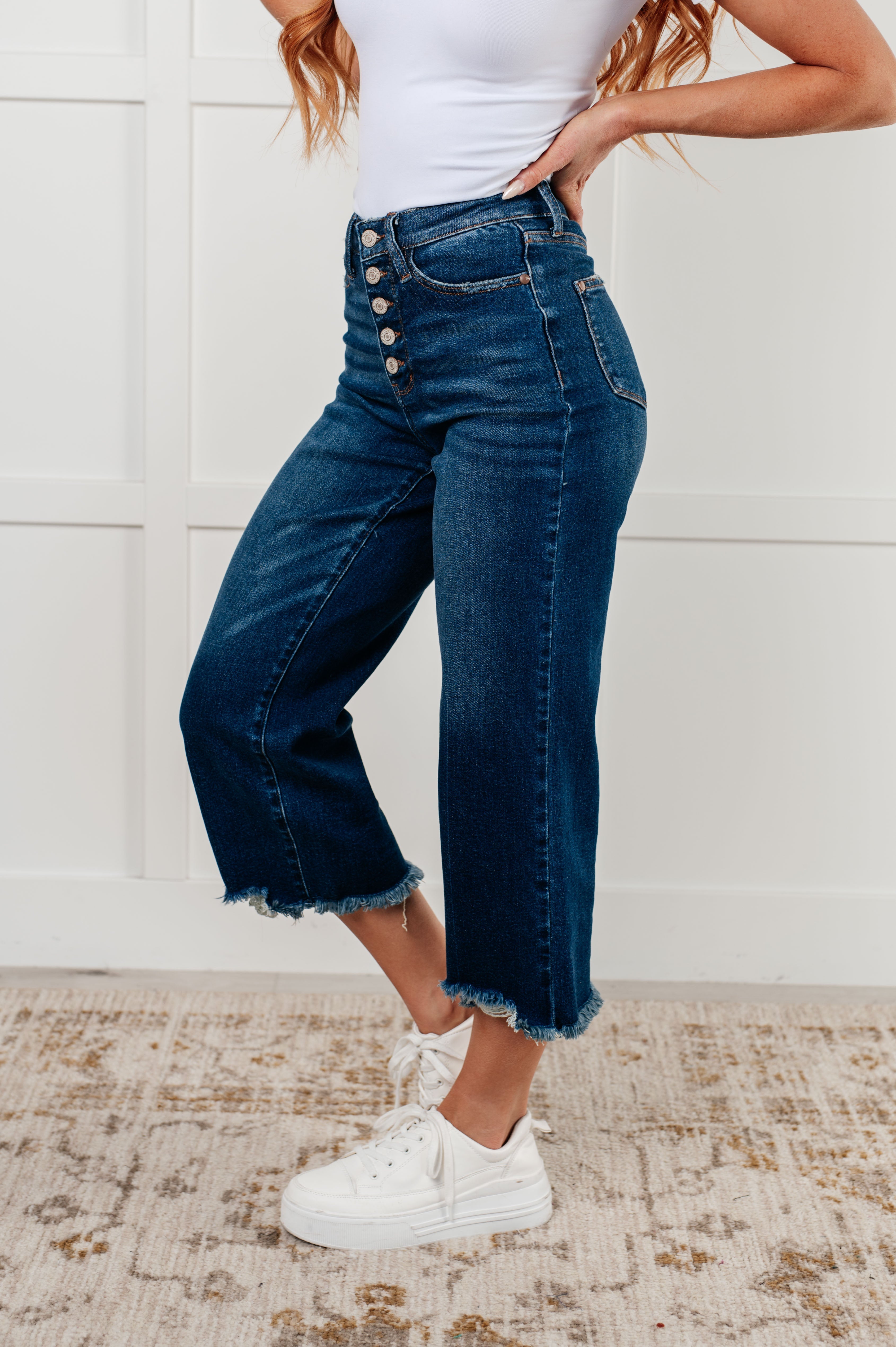 Janice High Rise Button Fly Wide Leg Crop Jeans for Women - Vintage 90s Distressed Denim Pants - Perfect for Casual Outfits, Street Style & Boho Fashion