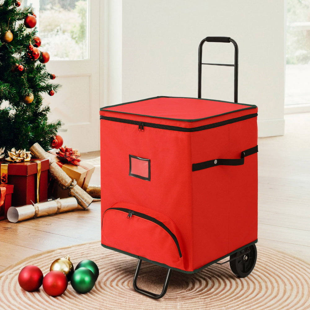 Christmas Baubles Storage Cart with 125 Dividers & Wheels - Organize Holiday Decorations for Easy Access and Storage