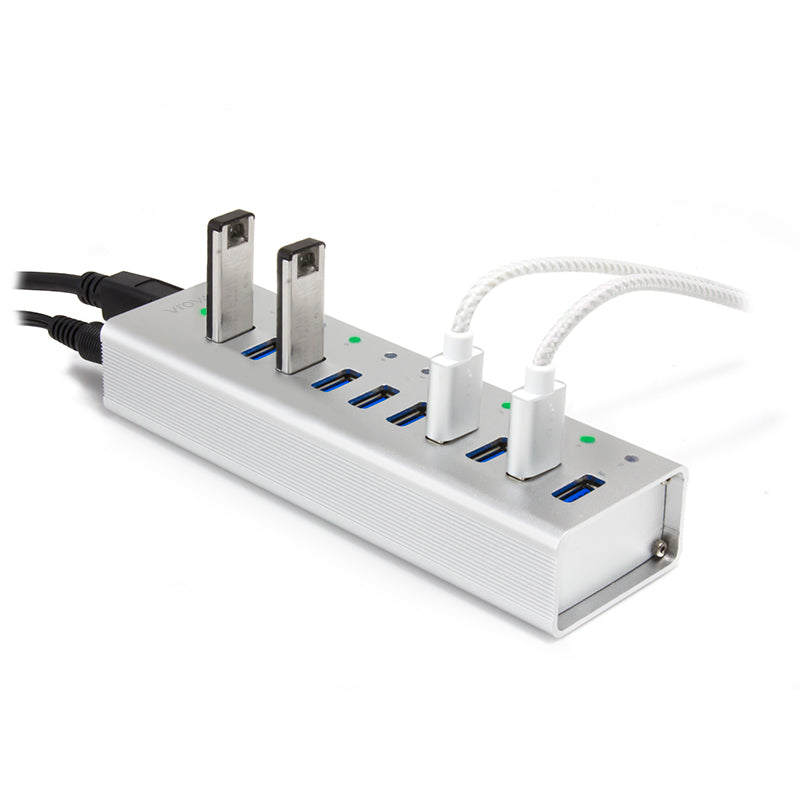 10-Port USB 3.0 Hub with Fast Charging - Aluminum Alloy Unibody Design - High-Speed Data Transfer for Laptop, PC, MacBook - Perfect for Home Office, Gaming & Multi-Device Charging Station
