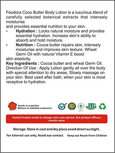 Feodora Coco Butter Lotion for Dry Skin - Ultra Hydrating Body Moisturizer with Natural Cocoa Butter - Perfect for Daily Use, After Shower & Winter Care