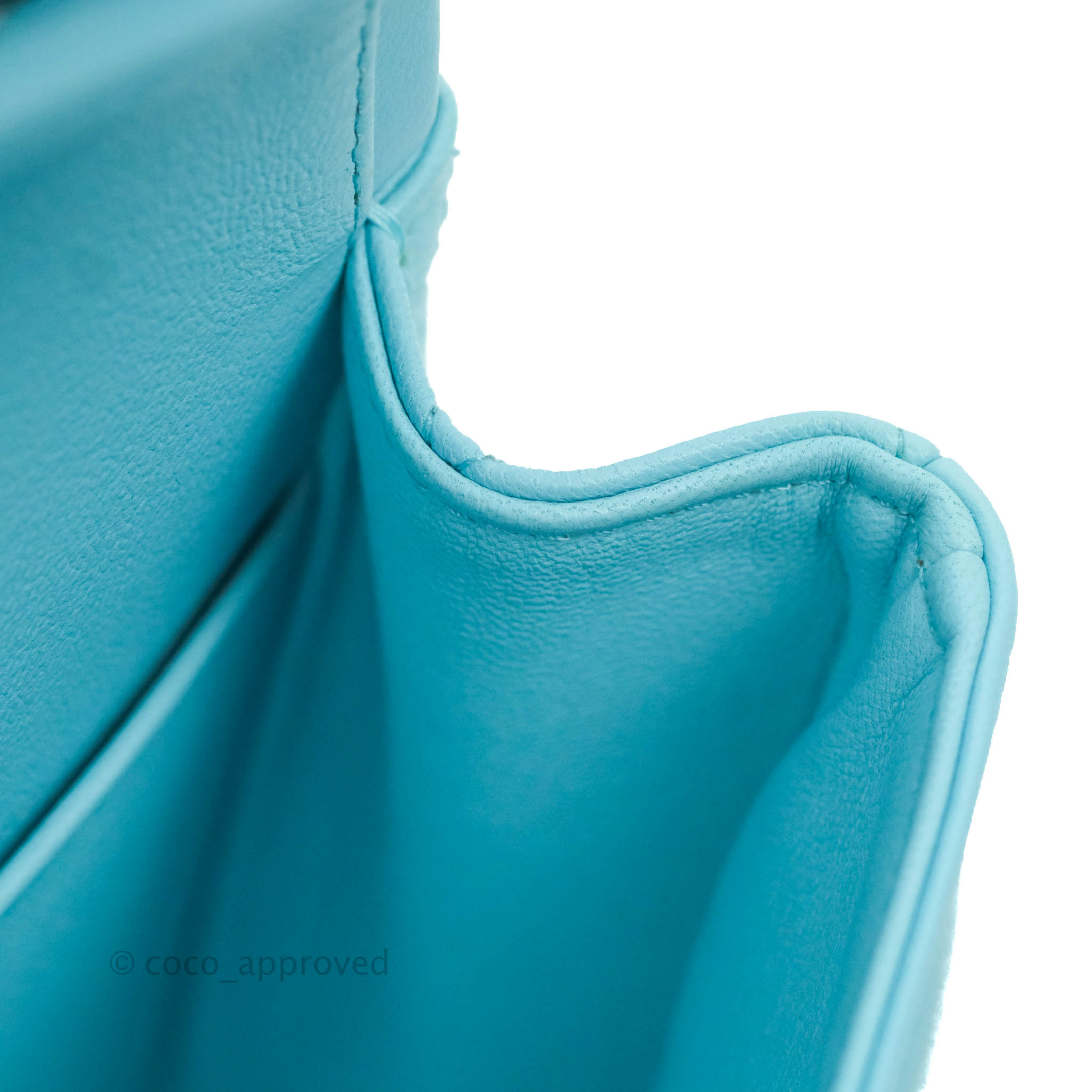 Chanel Classic Medium Double Flap Bag in Tiffany Neon Blue Lambskin with Silver Hardware 21S Collection - Perfect for Evening Events & Luxury Fashion Accessories