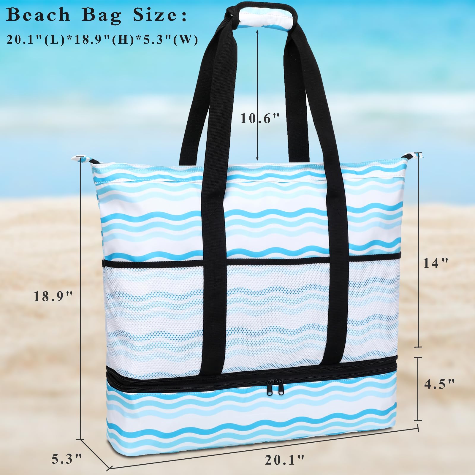 DSIUE Waterproof & Sandproof Beach Tote Bag with Built-in Cooler - Large Capacity Women's Pool, Gym & Travel Bag - Perfect for Beach Trips, Swimming & Outdoor Activities