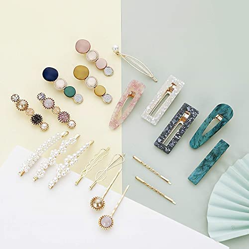 GIRLYZ ATTIRE Macaron Pearl Acrylic Resin Hair Clips Set - 3 Pack Gold Metal Hairpins, Handmade Cute Barrettes & Bobby Pins for Women | Perfect for Weddings, Parties & Everyday Fashion Accessories
