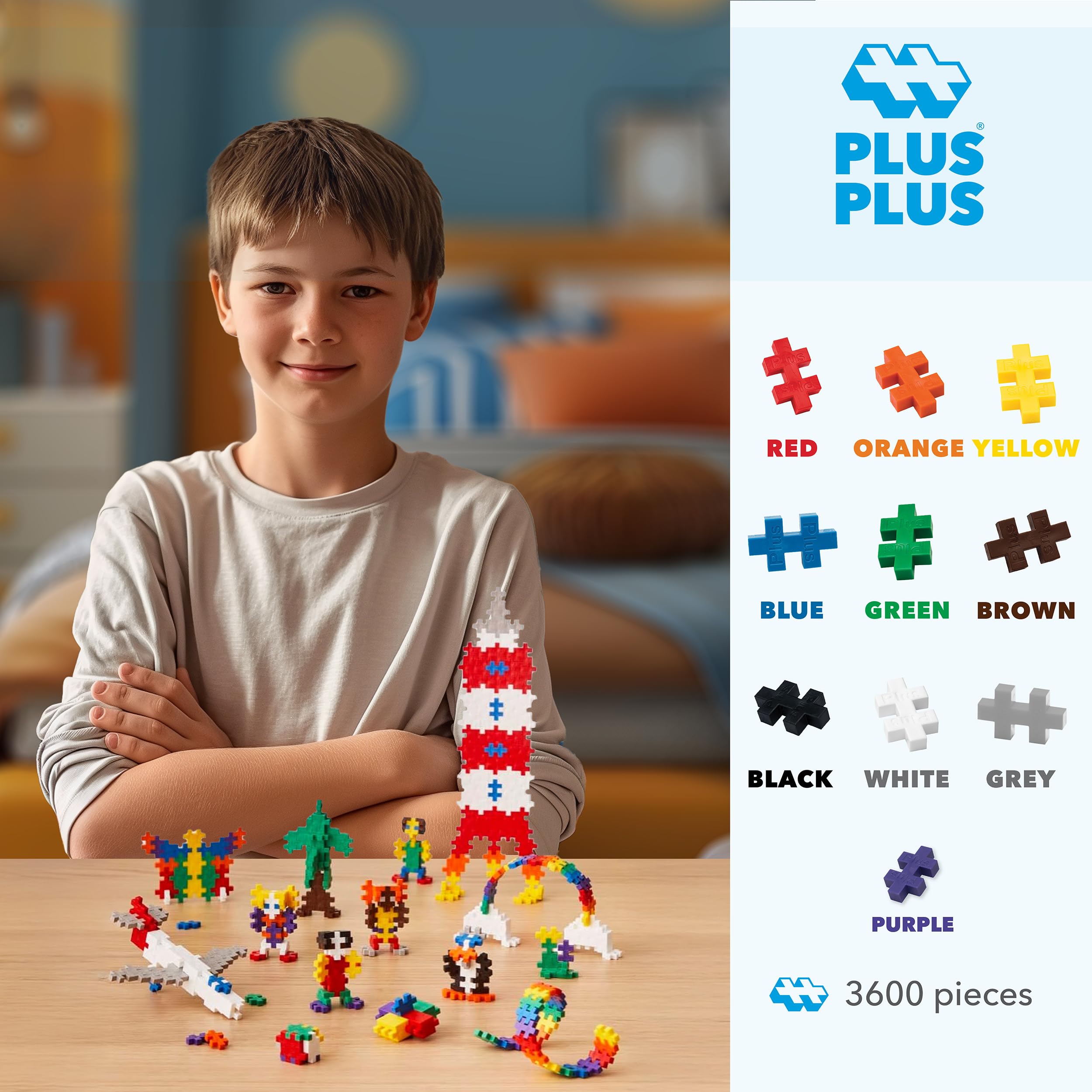 PLUS PLUS Open Play Building Set - 3,600 Piece STEM Construction Toy with Storage Tub | Basic Color Mix Interlocking Puzzle Blocks for Kids | Creative Learning & Educational Play | Perfect for Classroom, Birthday Gifts & Family Bonding Activities