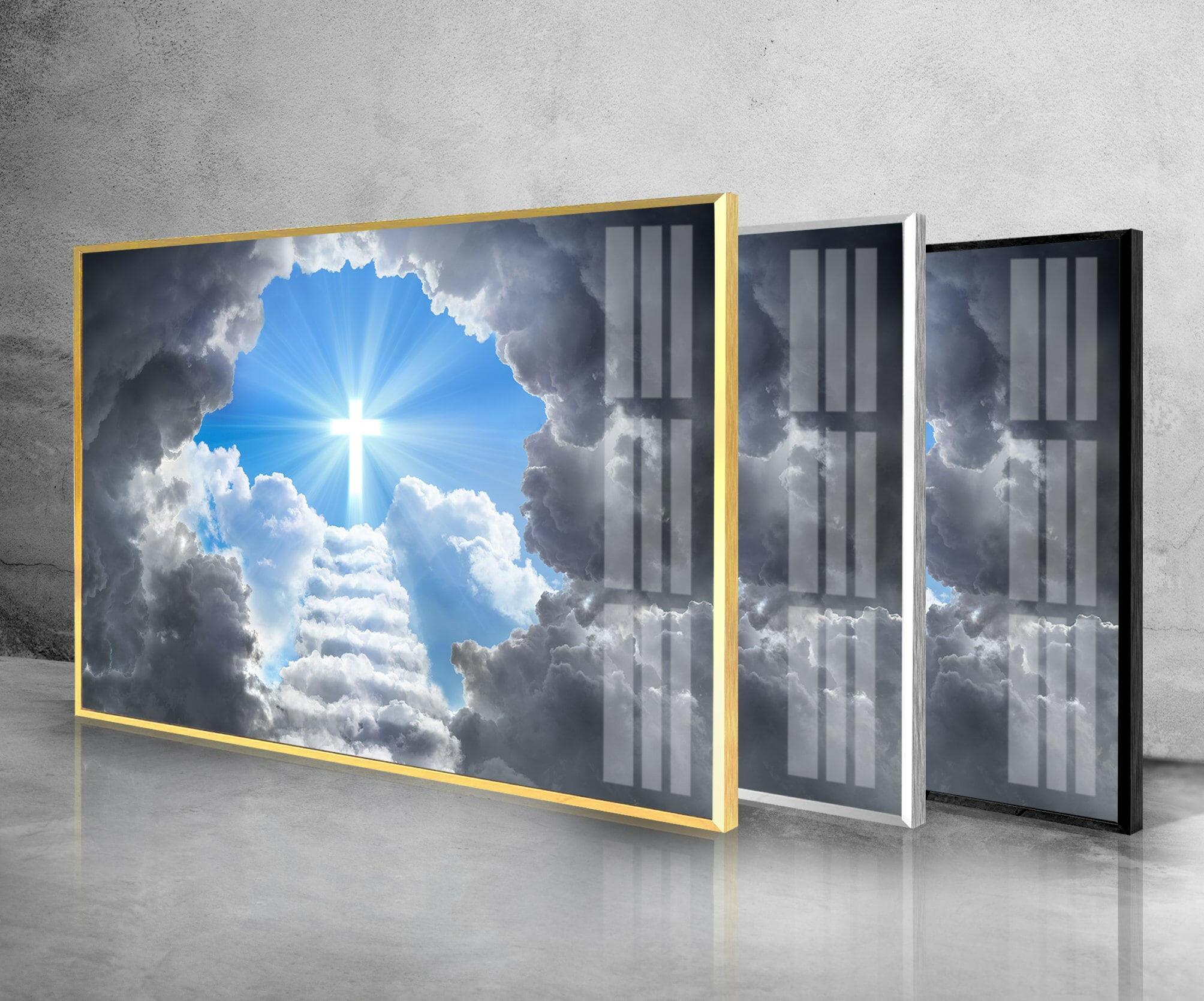 Stunning Cross of Light Shining Glass Wall Art - Elegant Religious Home Decor for Living Room, Bedroom & Church