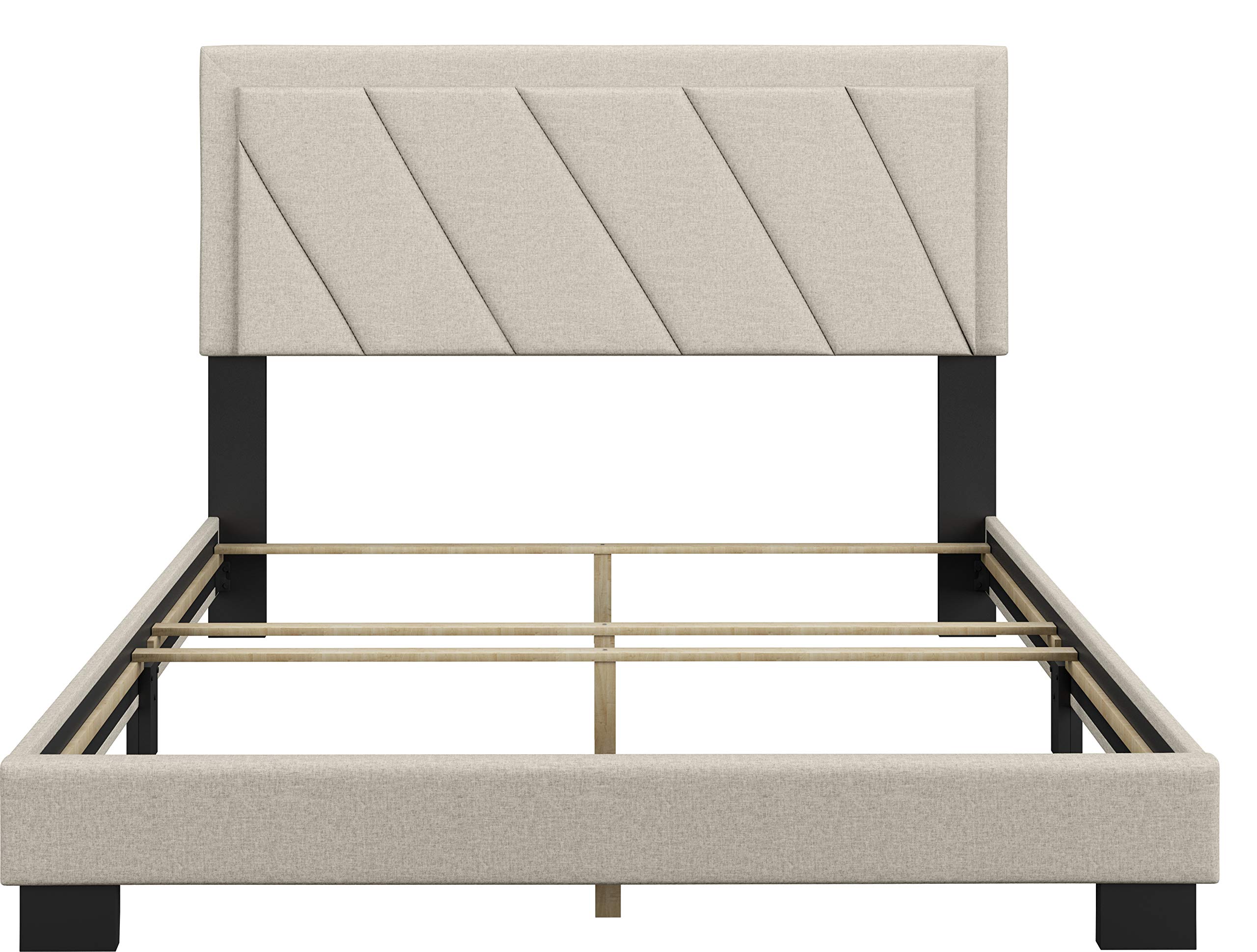 Boyd Sleep Diagonal Upholstered King Platform Bed with Headboard & Mattress Foundation - 4 Wood Slat Support System, No Box Spring Needed - White Upholstered Bed Frame for Master Bedroom & Guest Room
