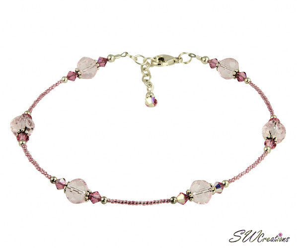 Czech Pink Rose Crystal Beaded Anklet - Elegant Bohemian Jewelry for Women, Handmade Adjustable Ankle Bracelet - Perfect for Summer, Beach, Weddings & Boho Fashion