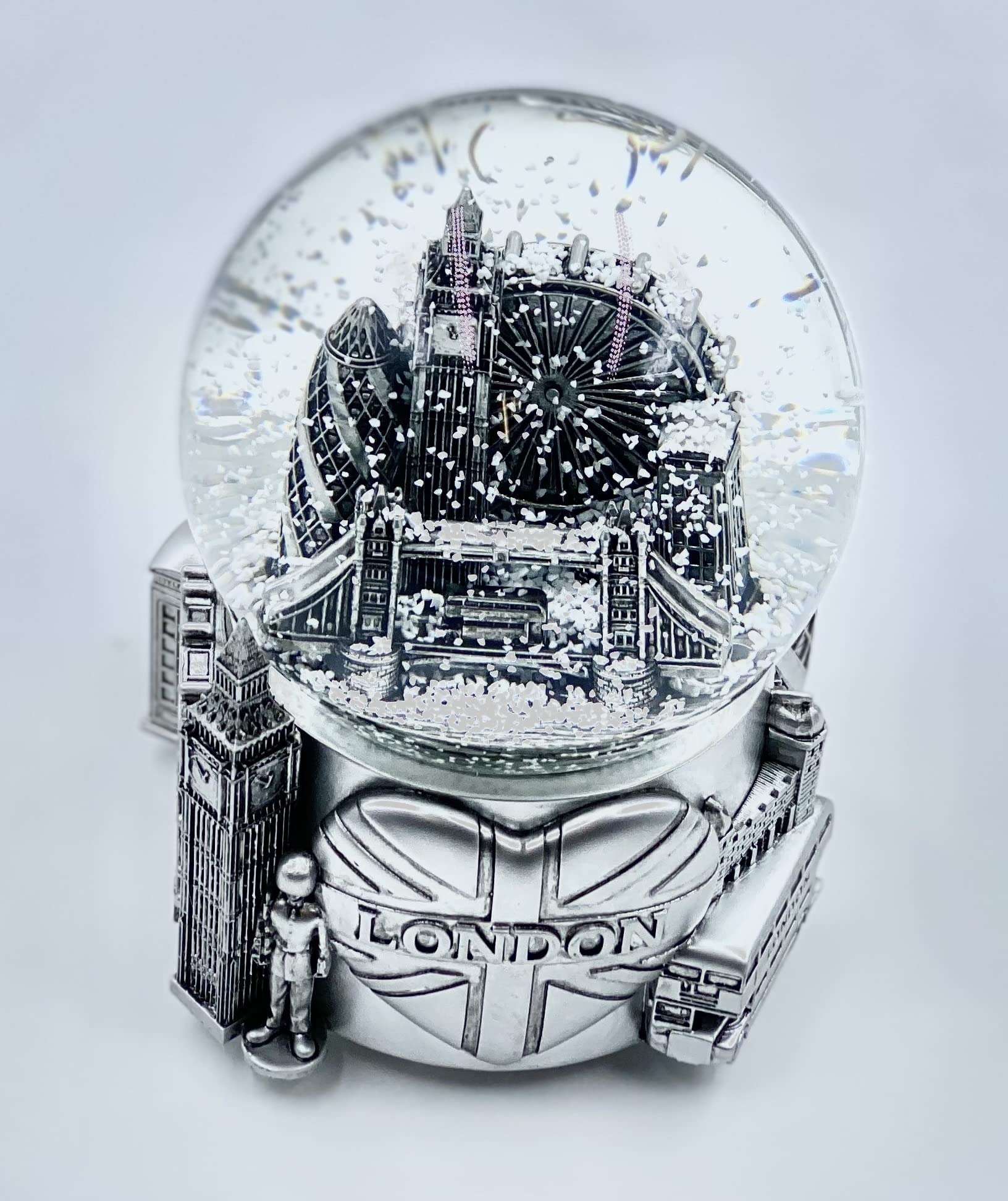 London 3D Musical Snow Globe - Romantic Gift & Home Office Decor (5.5 Inch Silver) | Perfect for Christmas, Anniversary & Wedding Souvenirs