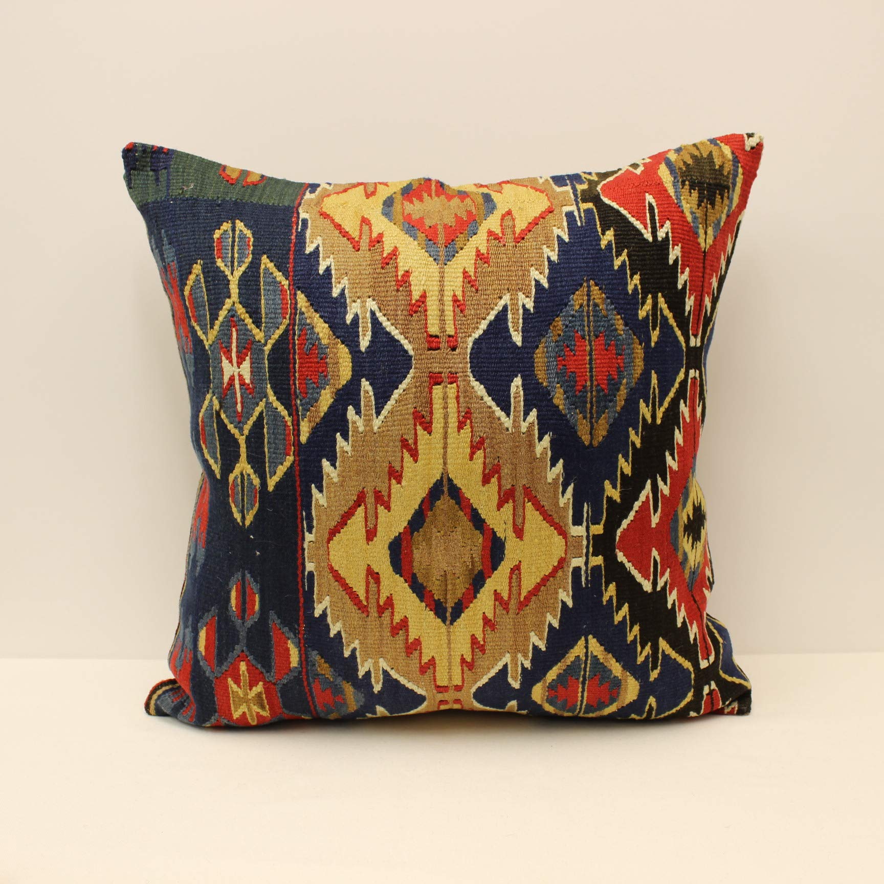 Authentic Turkish Kilim Pillow Cover 24x24 Inches - Large Square Bohemian Ethnic Sofa Cushion, Decorative Throw Pillow for Living Room, Bedroom & Home Decor