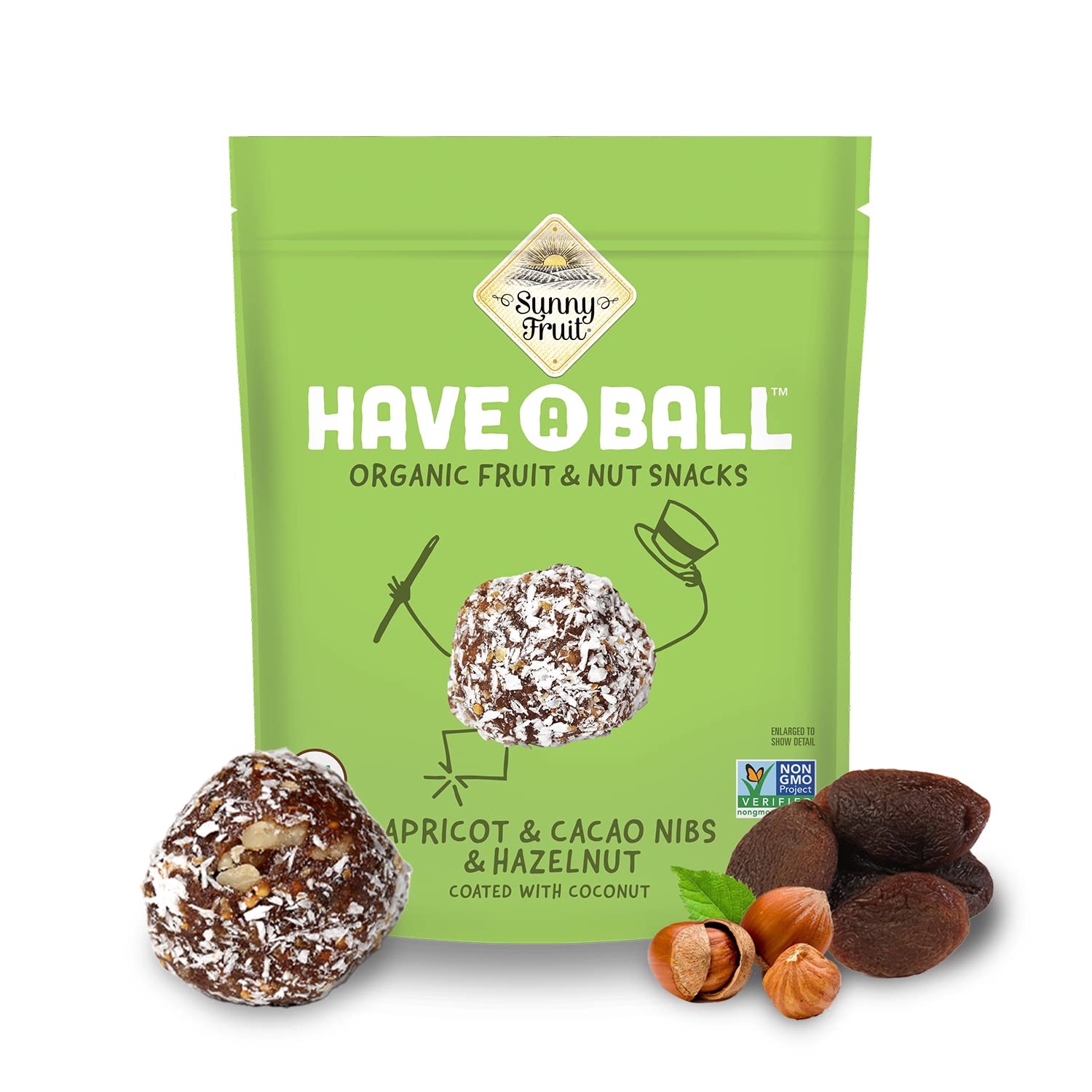 Organic Sunny Fruit Energy Balls - 100% Raw Apricot, Cacao Nibs & Hazelnut Snacks (9 Balls per Pack) | Vegan, Gluten-Free, Kosher, No Added Sugar | Healthy On-the-Go Snack for Hiking, Workouts & Office Breaks