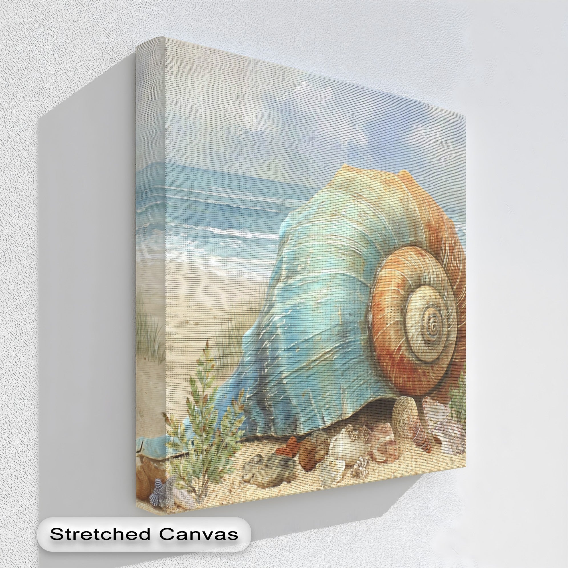 Coastal Tranquility Sea Shell Shoreline Canvas Print - Beach Wall Art for Living Room, Bedroom & Office Decor