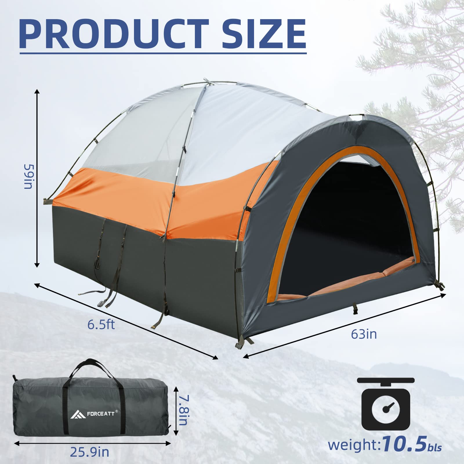 Forceatt Waterproof Truck Bed Tent for 5’-6.5’ Pickup Trucks - PU2000mm Rainproof Camping Shelter, Easy Setup 2-Person Portable Tent for Outdoor Adventures, Camping, Hiking & Fishing | Perfect for Road Trips, Tailgating & Backcountry Exploration