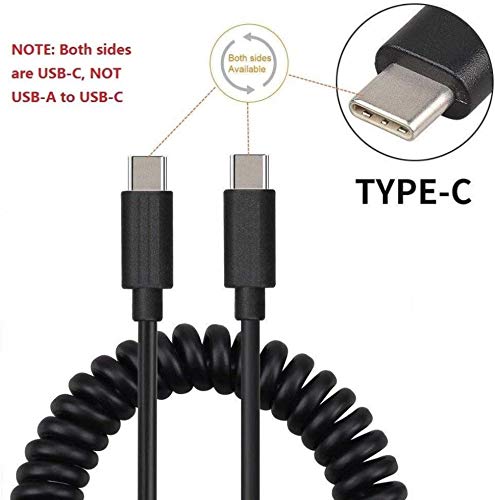 Premium 6ft Coiled USB-C to USB-C Fast Charging Cable for LG V60, V50S, V50 ThinQ 5G - High-Speed Data Sync & Power Delivery - Durable Black Charger Cord for Home, Office & Travel Use