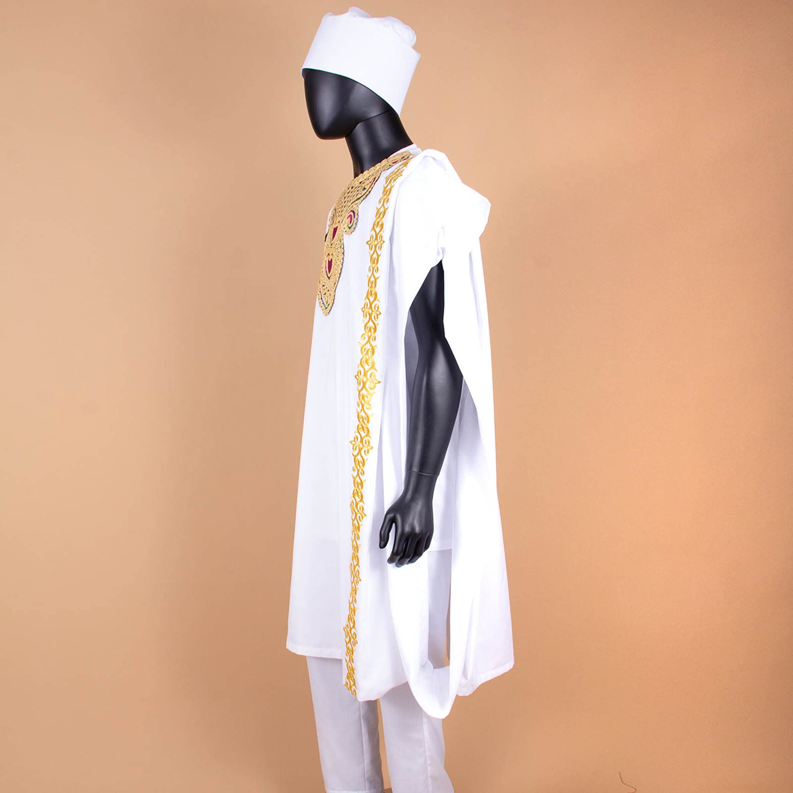 African Men's Agbada Outfit 4-Piece Set - Embroidered Traditional Wedding Attire with Shirt, Pants & Hat for Special Occasions | Perfect for Weddings, Evening Events & Cultural Celebrations