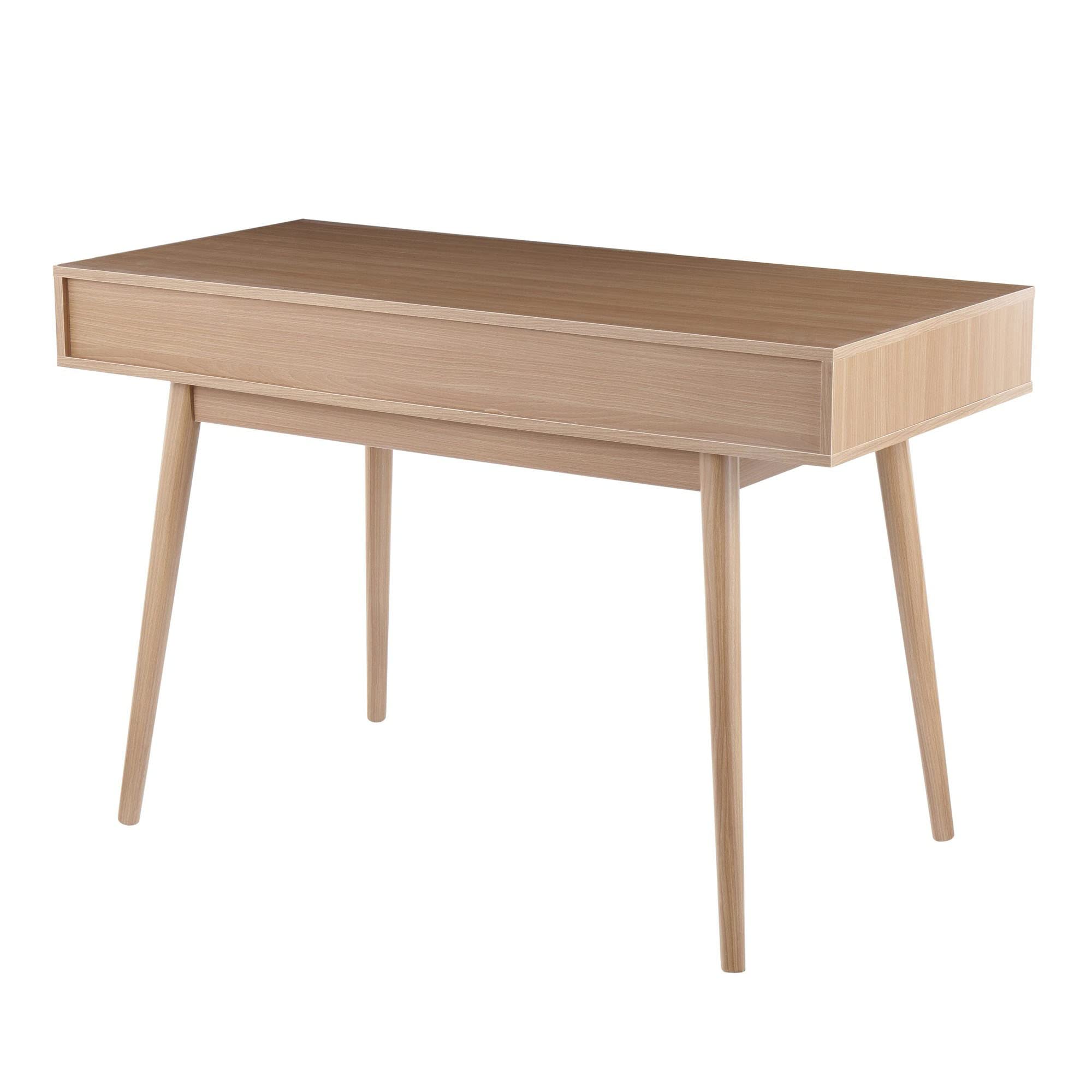 LumiSource Pebble Double Desk - Modern Home Office & Computer Desk with Drawers | Natural Wood & White Finish | Compact Bedroom & Gaming Desk for Small Spaces | Perfect for Remote Work, Study & Gaming Setup