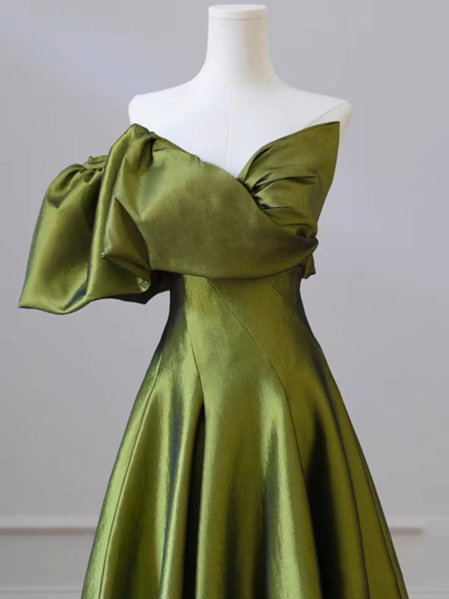 Elegant Green Satin A-Line Prom Dress for Women | Formal Evening Gown for Birthday Party, Homecoming, Wedding Guest | Style J3227