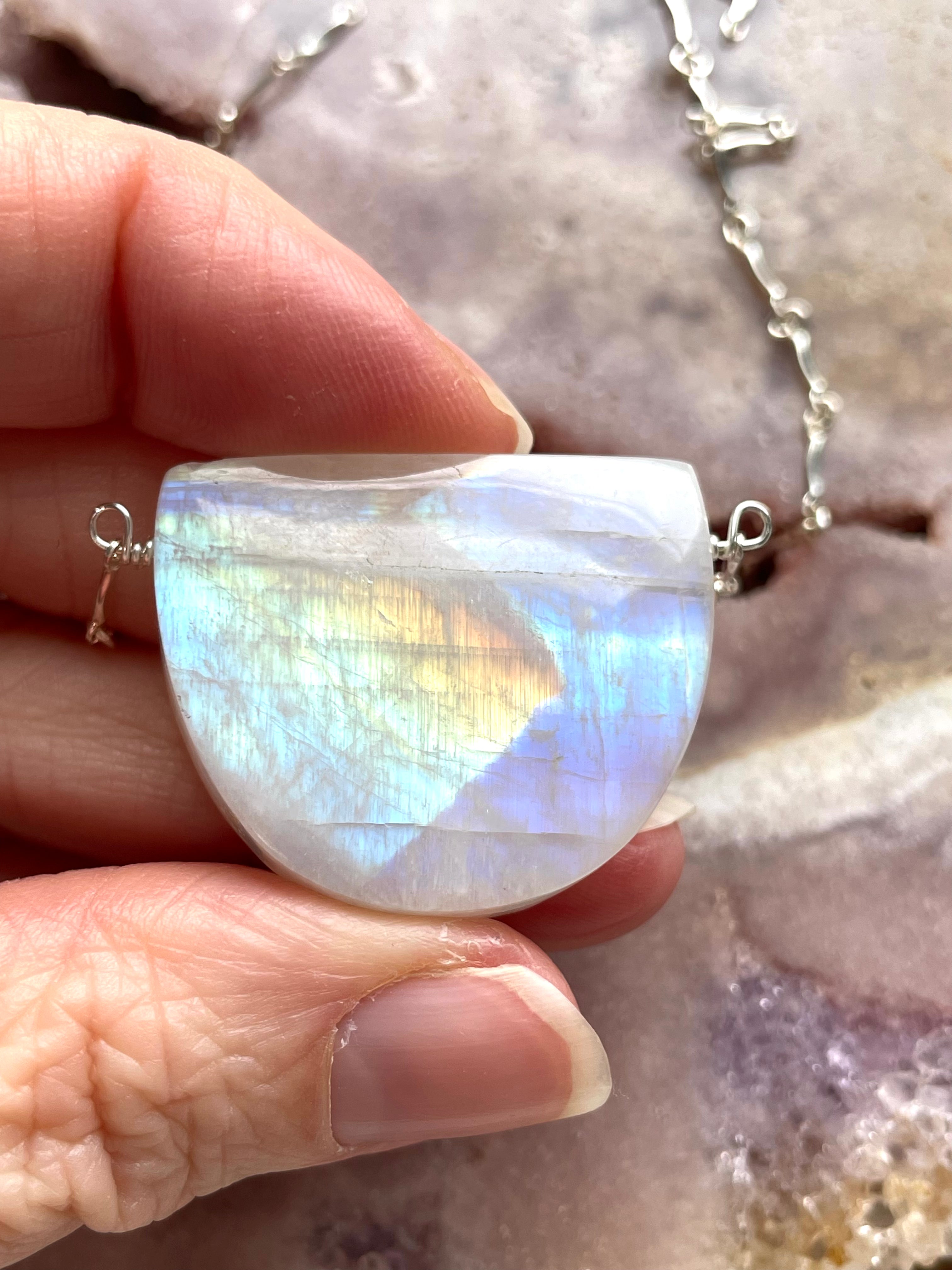Large Moonstone Pendant Necklace - Sterling Silver Jewelry for Women - Perfect for Weddings, Parties & Everyday Elegance