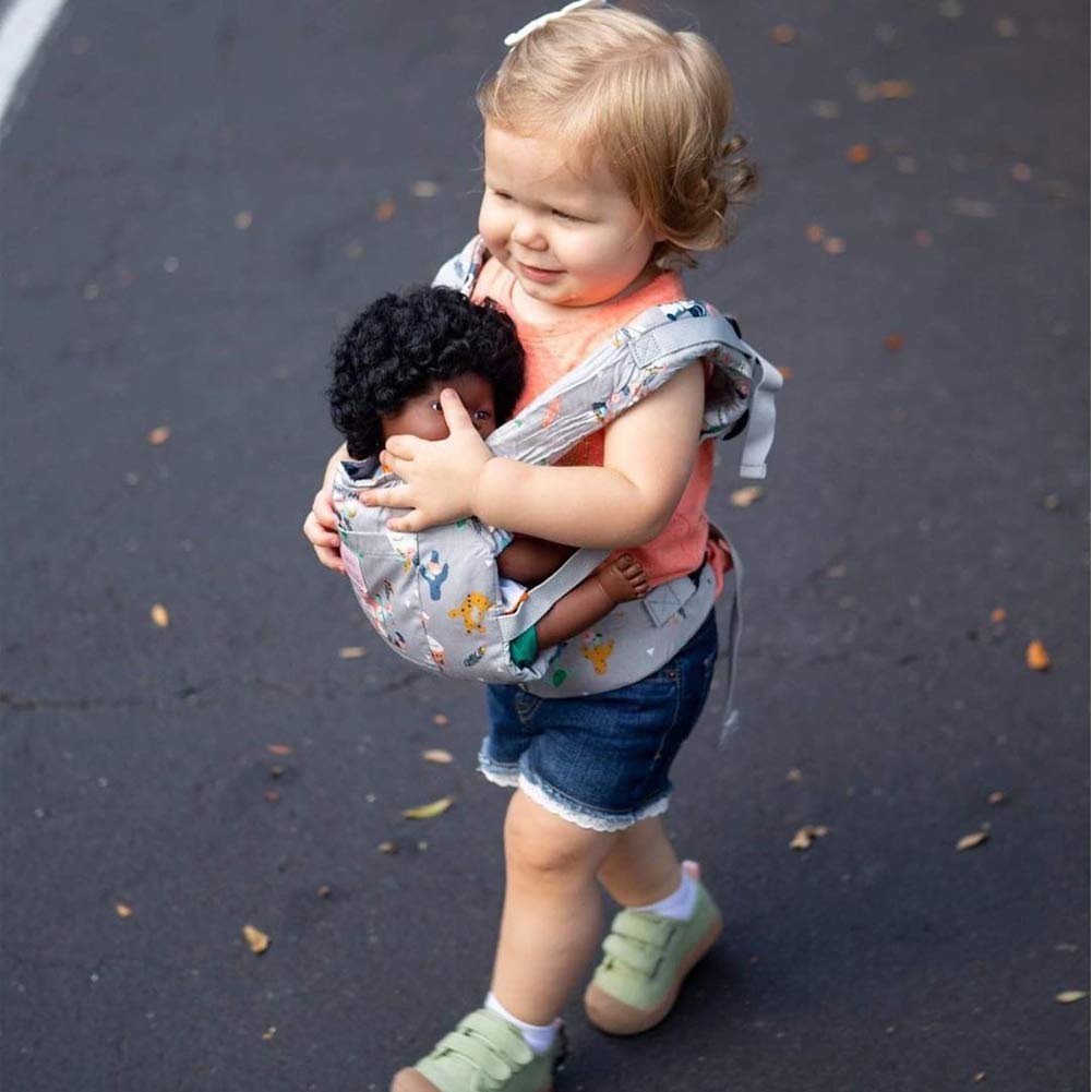 Bebamour Baby Doll Carrier for Kids - Soft Cotton Front & Back Stuffed Toy Holder - Perfect Gift for Boys & Girls (Blue Flower) - Ideal for Pretend Play, Role-Playing & Comforting Companions