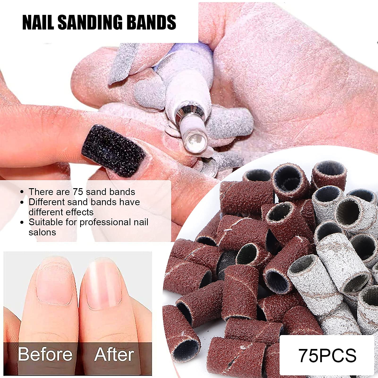 75Pcs Sanding Bands for Nail Drill - 80/120/180 Grit Electric Nail Files with Storage Box | Professional Nail Art Sanding Bands Kit for Acrylic, Gel Nails Manicure & Pedicure | Perfect for Home Salon & Professional Nail Technicians