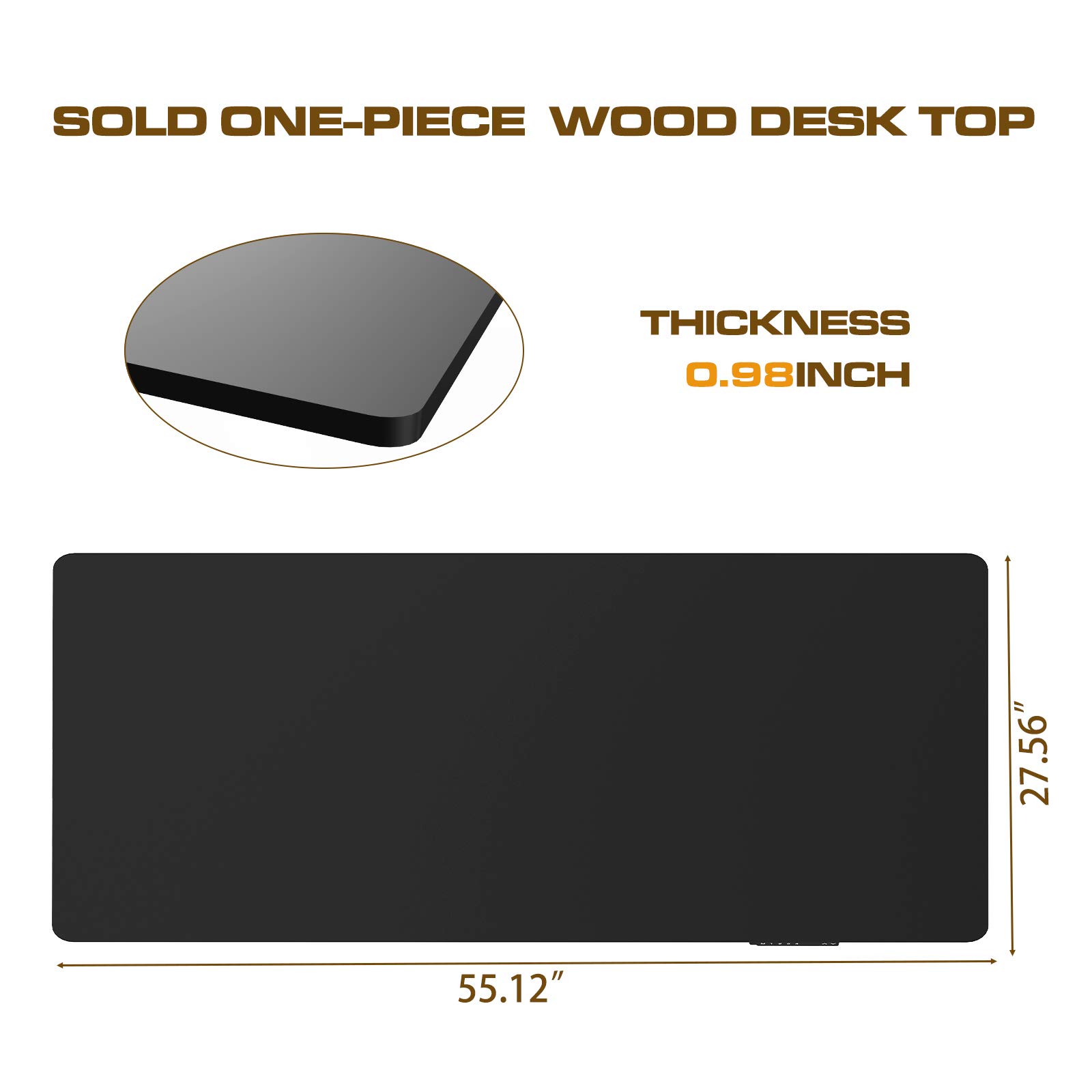 AIMEZO 55 x 28 Inch Universal Solid Wood Table Top - Black One-Piece Desk Surface for Standing & Sit-Stand Adjustable Frames | Perfect for Home Office, Workspace & Gaming Setup
