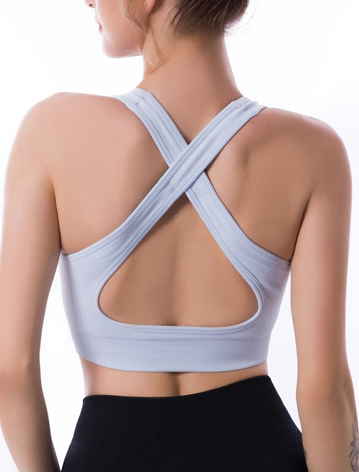 CLDFHX Women's Seamless Wireless Cross Back Sports Bra - Yoga, Fitness & Casual Wear - Breathable Workout Top for Running, Gym & Active Lifestyle