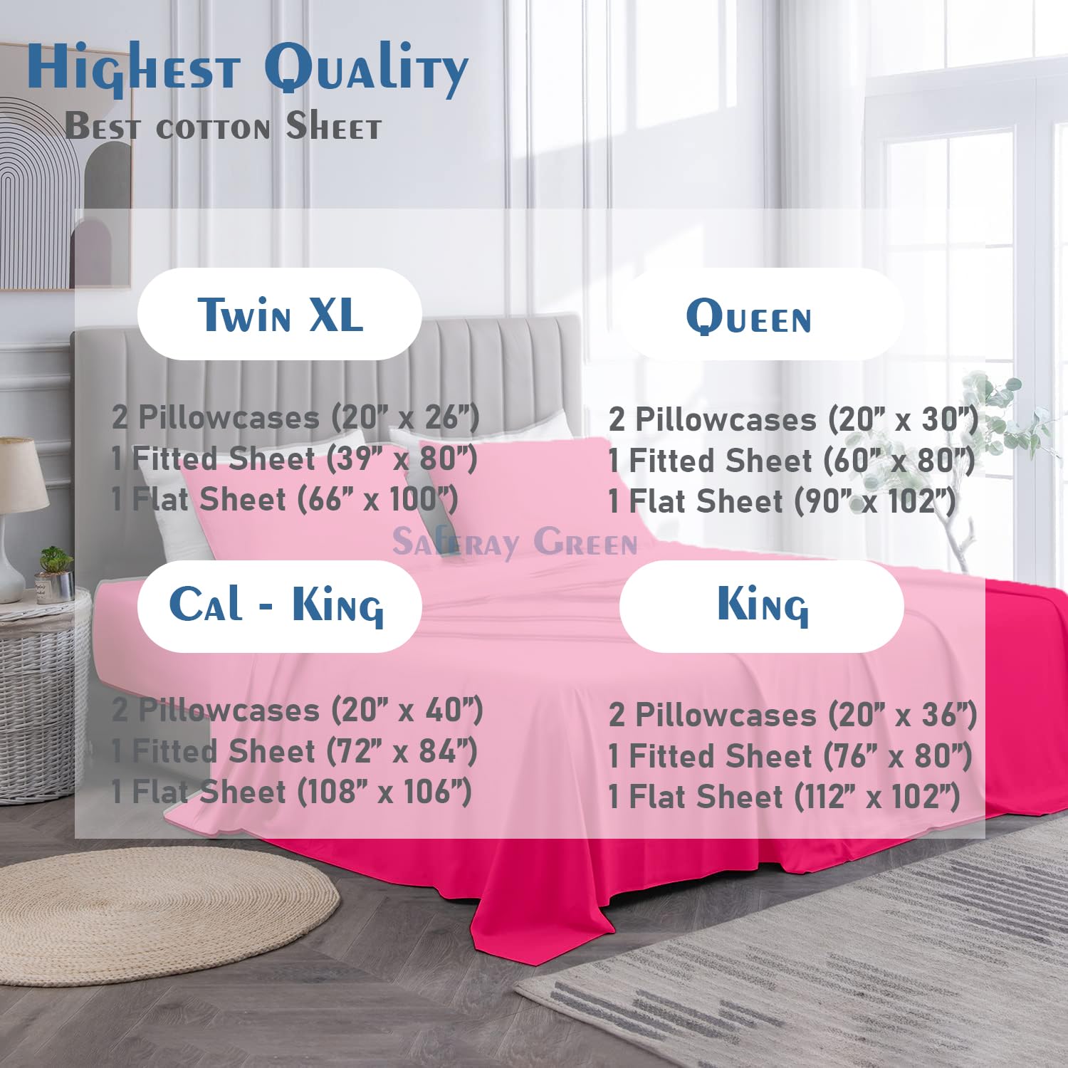 4Pc Queen Size Sheet Set - 100% Organic Cotton, 800 Thread Count, Soft & Breathable Luxury Bed Sheets with 8-12