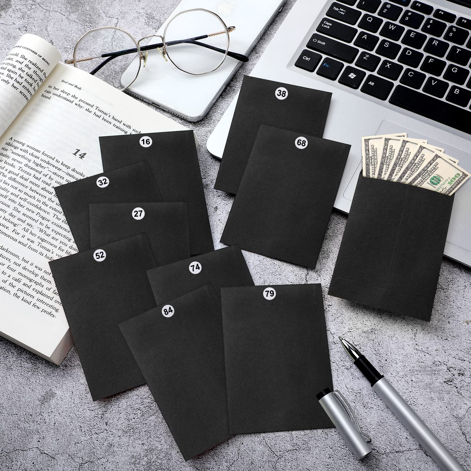 100 Pack 4x3 Inch Small Coin Envelopes with Stickers - Cash Saving Challenge, Budgeting, Checks & Gift Card Organizer for Home, Office, Banking (Black) | Perfect for Money Management, DIY Projects & Small Item Storage
