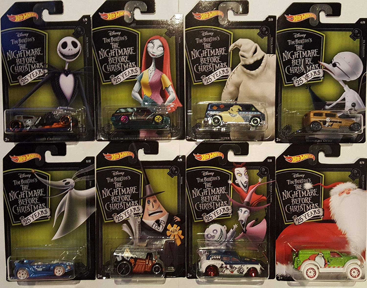 Hot Wheels 2018 Nightmare Before Christmas 8 Car Die-Cast Vehicle Set - Collectible Toy Cars for Kids & Adults, Perfect for Halloween Decorations & Disney Movie Fans