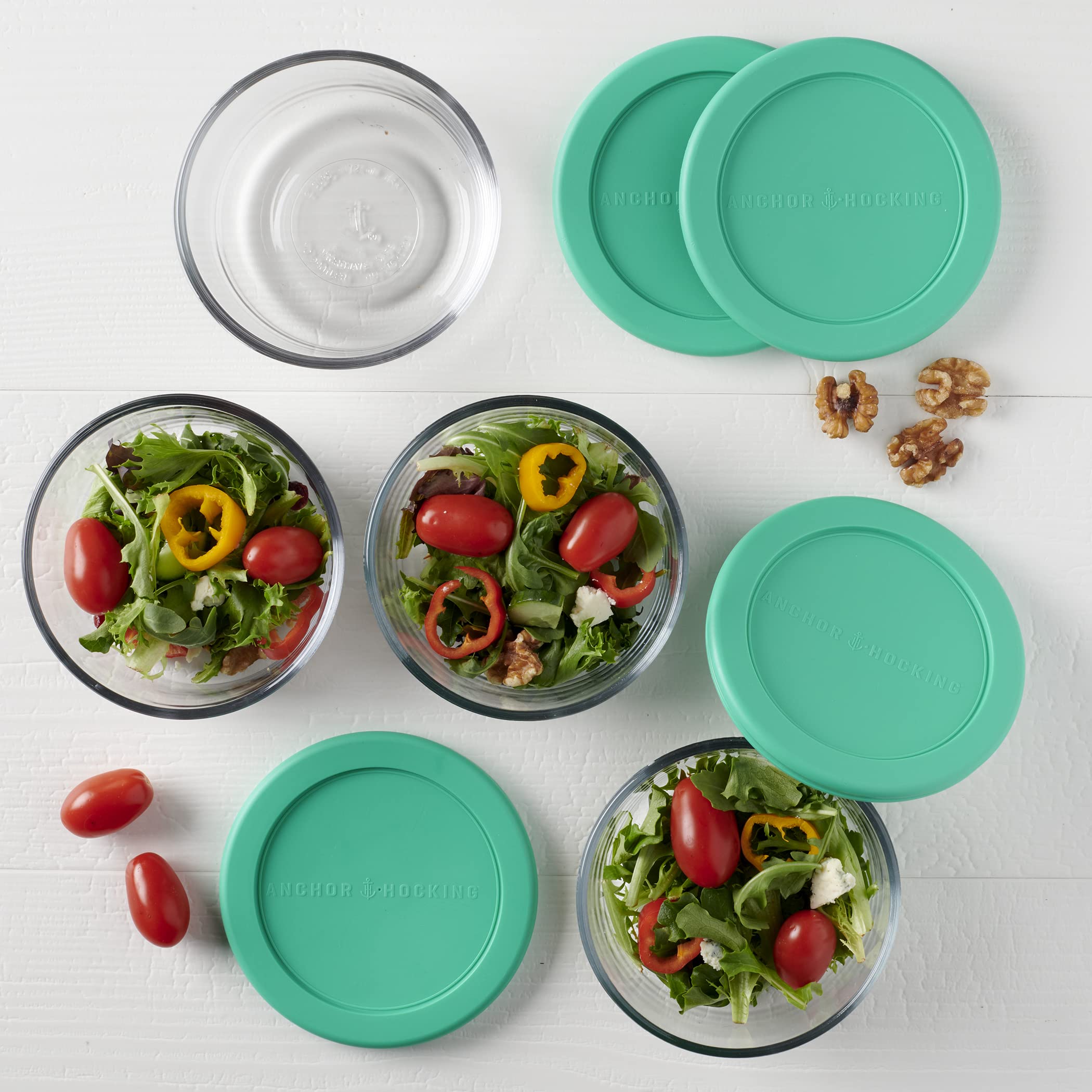 Anchor Hocking 2 Cup Glass Food Storage Containers with Airtight Lids - Set of 4 BPA-Free Kitchen Organizers for Meal Prep, Leftovers & Pantry Storage | Perfect for Refrigerator, Freezer & Microwave Safe Use