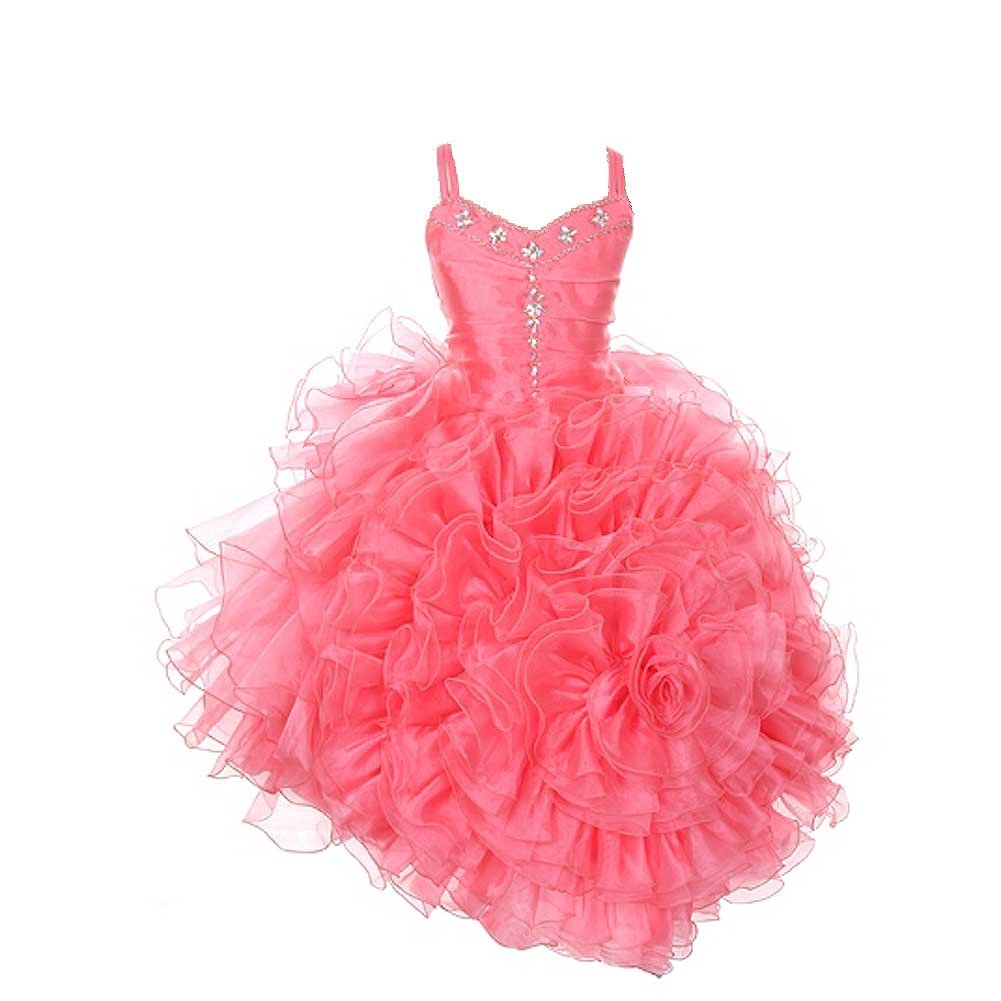 Coral Rose Ruffled Corset Organza Pageant Dress for Girls Size 10 - Elegant Flower Girl Dress for Weddings, Parties & Special Occasions