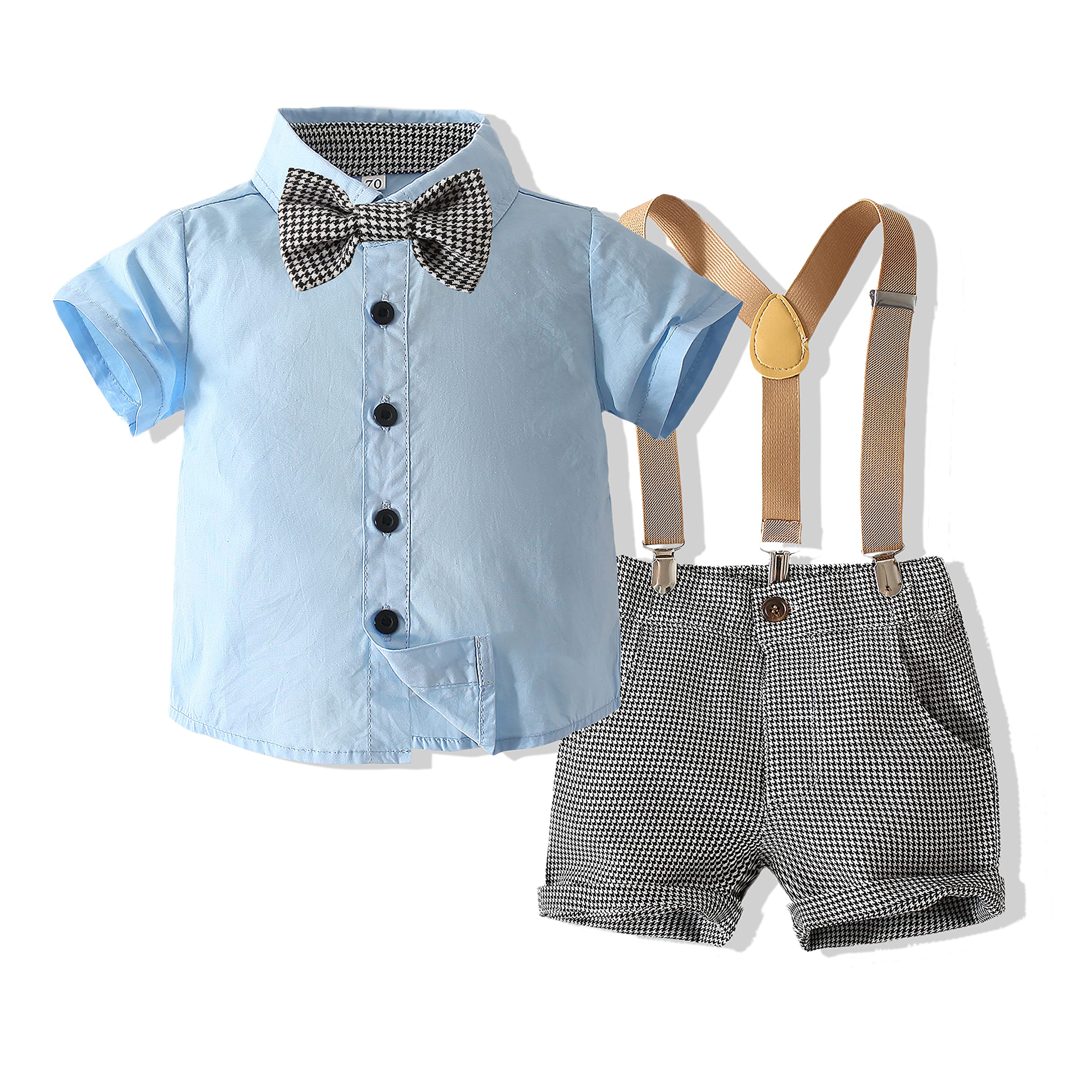 Kimocat Baby Boys Summer Outfit Set - Short Sleeve Bowtie Shirt with Suspenders & Shorts | Gentleman Casual Suit for Boys | Perfect for Parties, Photos & Special Occasions