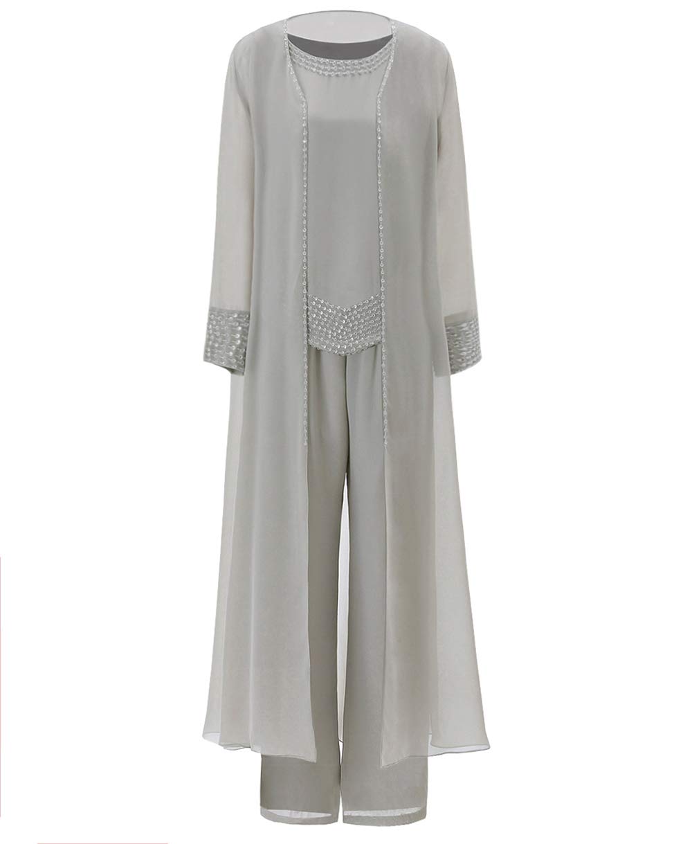 Elegant Beaded Chiffon 3-Piece Women's Jumpsuit Pant Suit with Jacket - Mother of the Bride Dresses for Weddings, Parties & Special Occasions