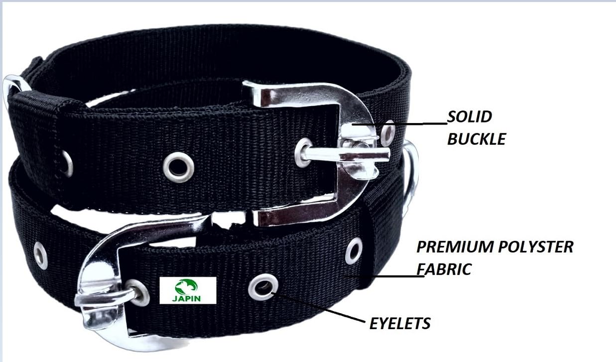 **JAPIN 1.25 Inch Comfortable Dog Collar Belts for Everyday Use - Adjustable & Durable Pet Neck Collar (Pack of 2, Black) - Perfect for Walking, Training & Outdoor Adventures**