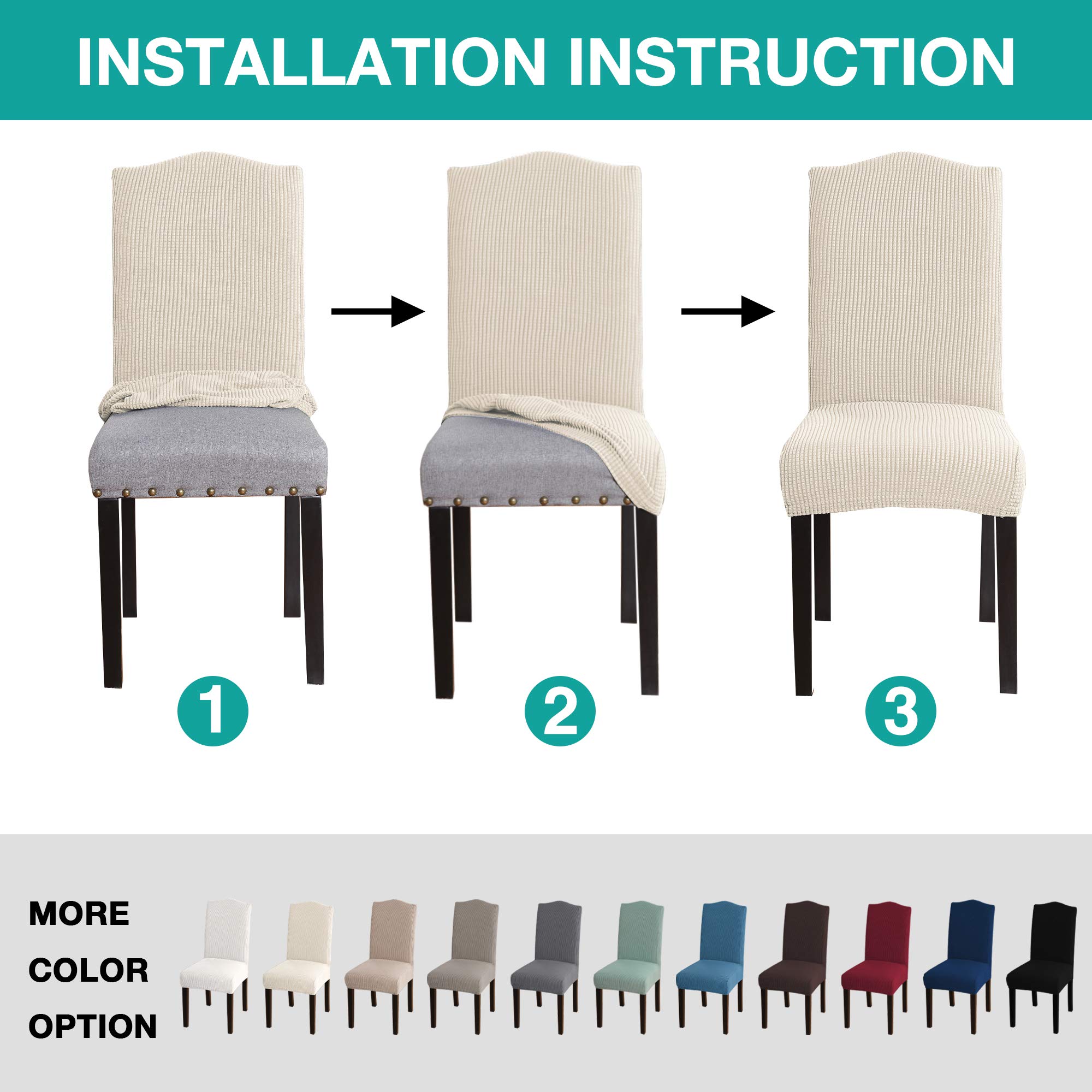 Turquoise Stretch Spandex Dining Chair Covers Set of 4 - Removable Slipcovers for Parson Chairs, Kitchen & Ceremony Use - Biscotti Beige | Perfect for Home, Restaurant & Wedding Decor