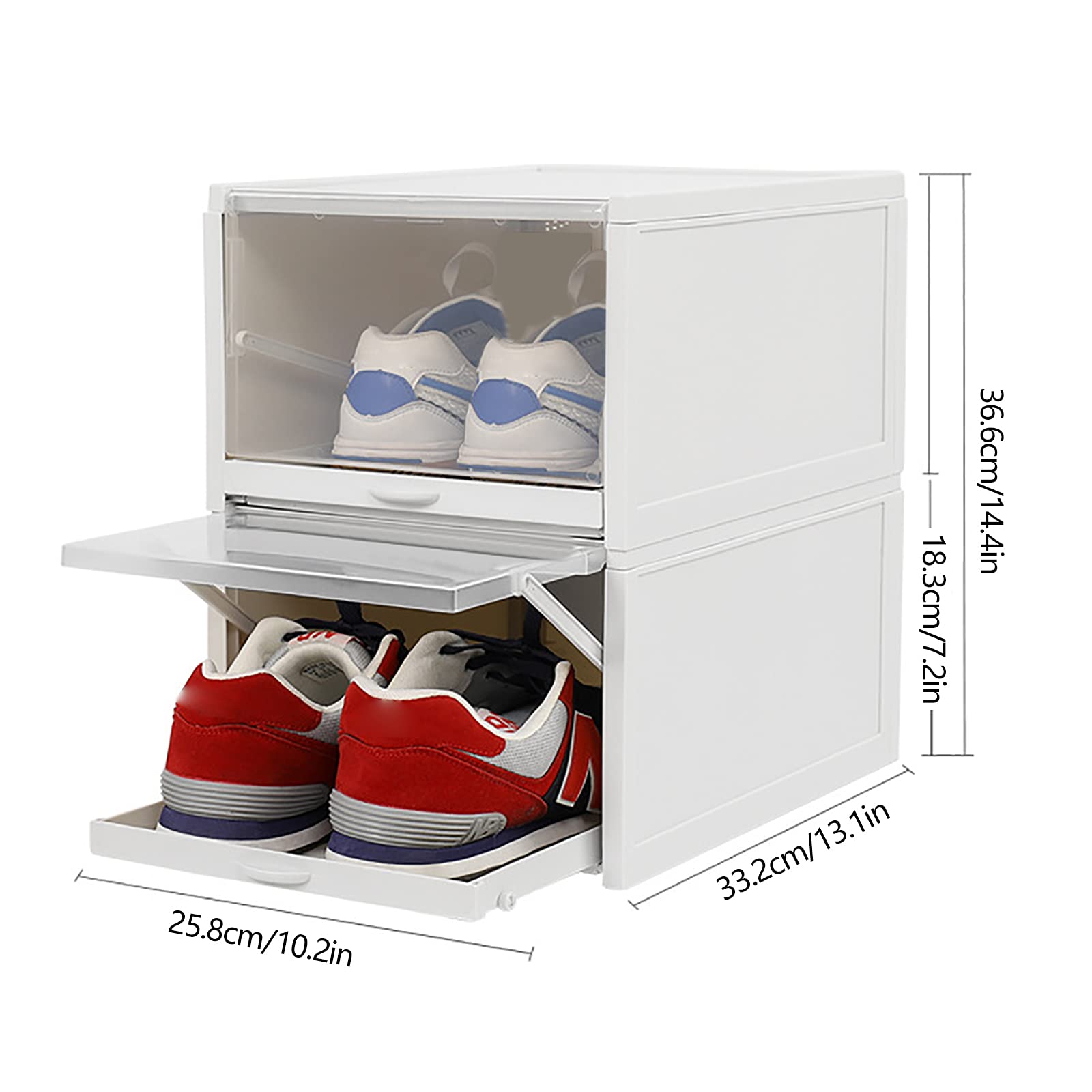 3 Pack Clear Plastic Stackable Shoe Storage Boxes - Foldable Drawer Organizer Bins for Sneakers & Shoes | Space-Saving Closet & Underbed Storage Solution