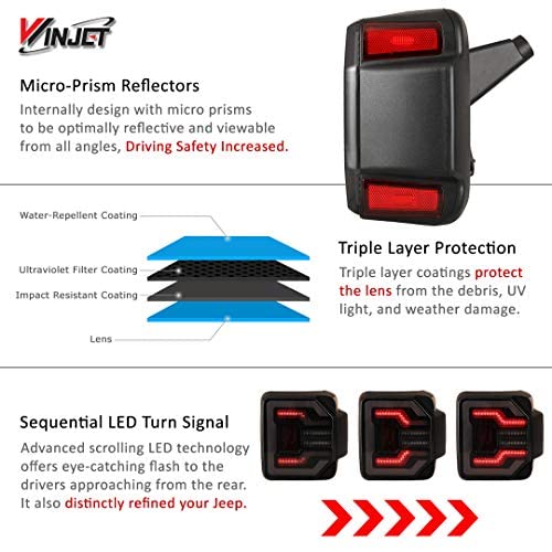 Winjet LED Sequential Tail Lights for Jeep Wrangler JL (2018-2024) & 4XE Plug-in (2021-2024) - Smoke Lens - Enhanced Visibility & Style for Off-Road Adventures & Night Driving