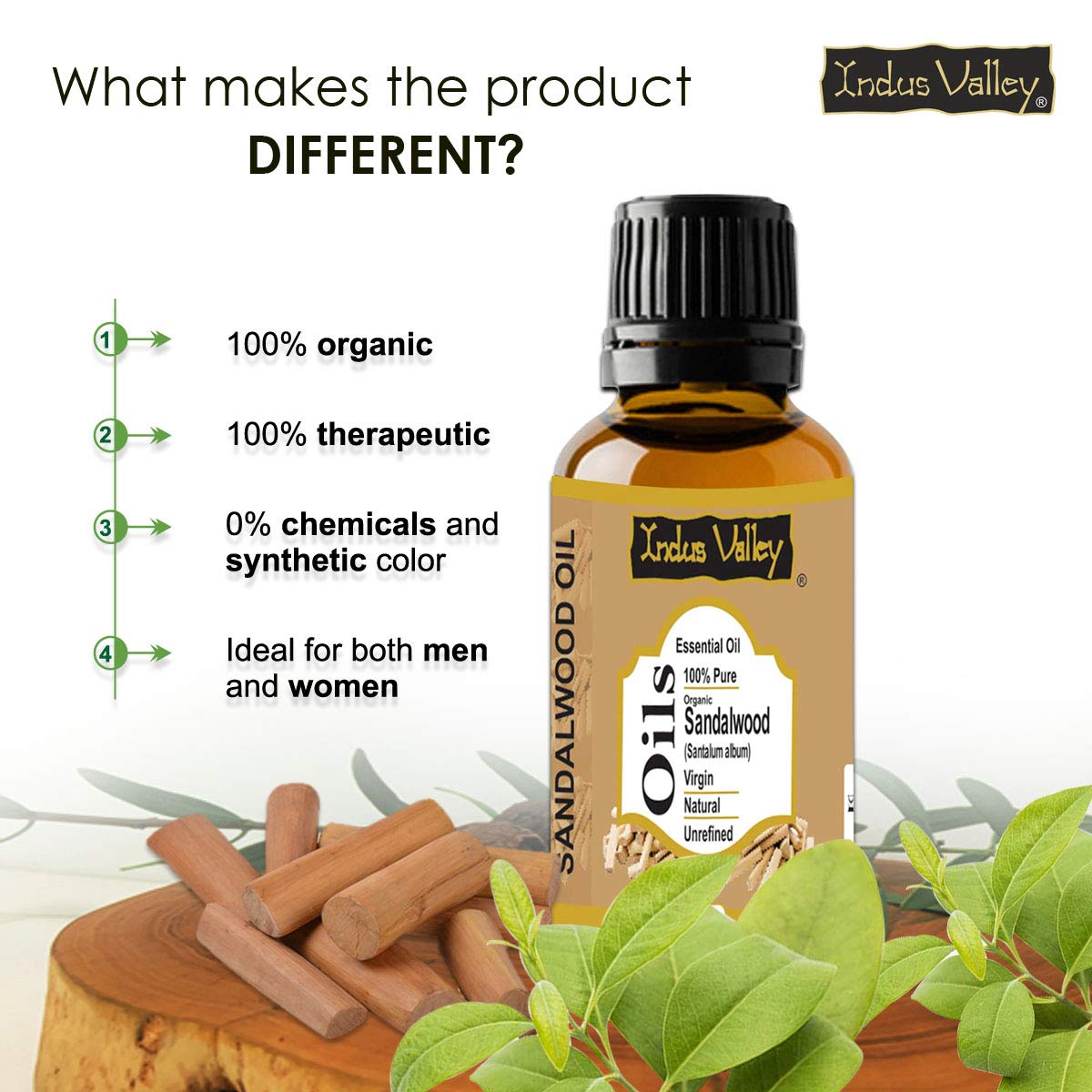 Pure Natural Organic Sandalwood Essential Oil for Skin & Hair Care - 100% Undiluted Chandan Oil - 5ml - Aromatherapy, Massage & Relaxation