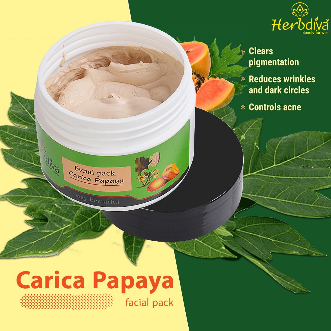 Herbdiva Carica Papaya Face Mask 250g - Exfoliating, Hydrating & Rejuvenating Facial Treatment with Natural Papaya Enzymes | Vitamin-Rich Skincare for All Skin Types | Perfect for Daily Glow Routine & Spa Nights