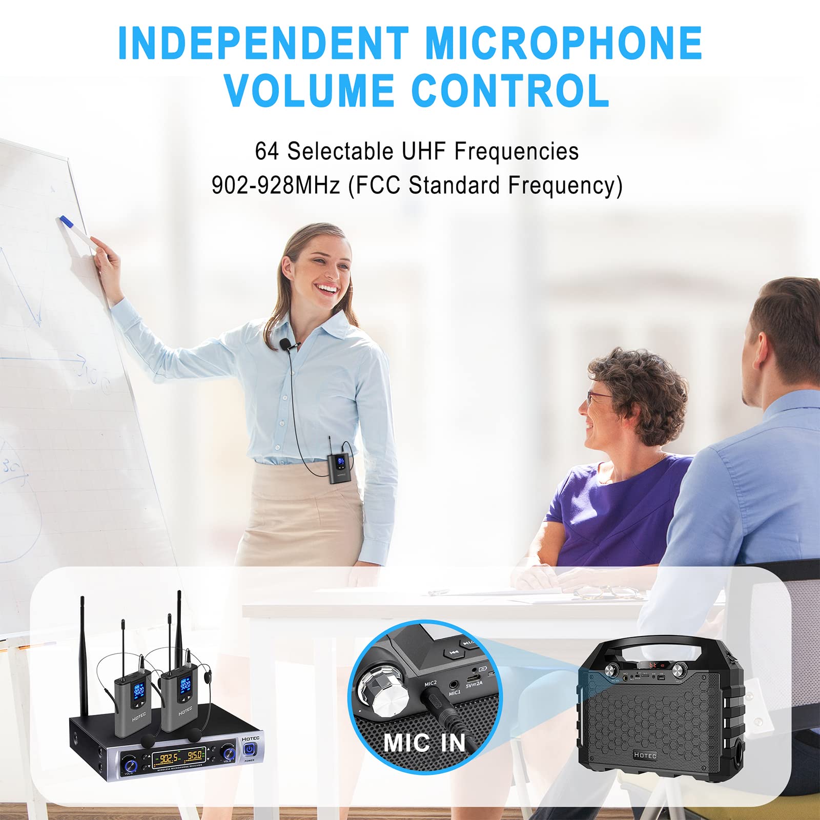 HOTEC UHF Wireless Microphone System - Dual Lapel/Lavalier & Headset Mics for PA, Mixer, Speaker, Karaoke - Ideal for Church Services, Training Sessions, Classroom Teaching & Interviews (H-K25) | Perfect for Worship, Presentations, Public Speaking & Professional Audio Setups