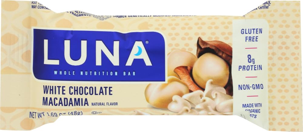 Organic White Chocolate Macadamia Nut Luna Bar by Clif - Pack of 15 (1.69 Oz Each) - Gluten Free Energy Bars for Hiking, Camping & Healthy Snacking