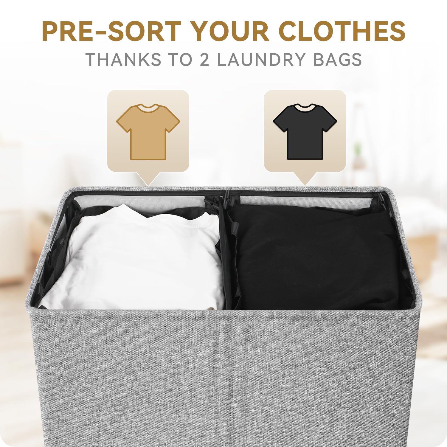 SOLEDI 145L Rolling Laundry Basket with Wheels - 2 Section Laundry Hamper Organizer with Removable Bag, Smooth Wheels for Easy Transport - Perfect for Bedroom, Laundry Room & Dorm Organization