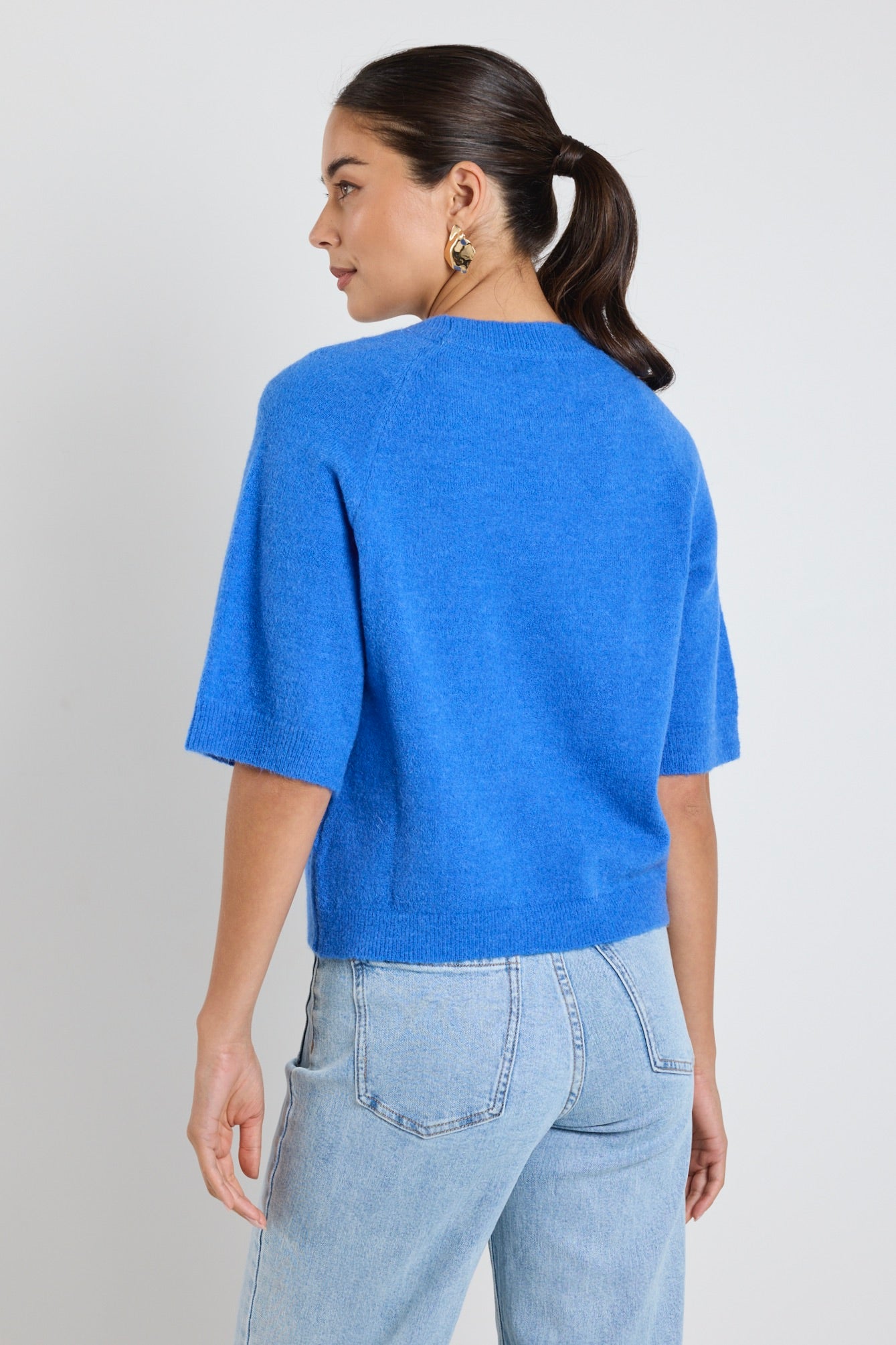 Assembled Azure Blue Alpaca Blend Raglan Knit Tee - Soft & Comfortable Women's Casual Top for Everyday Wear