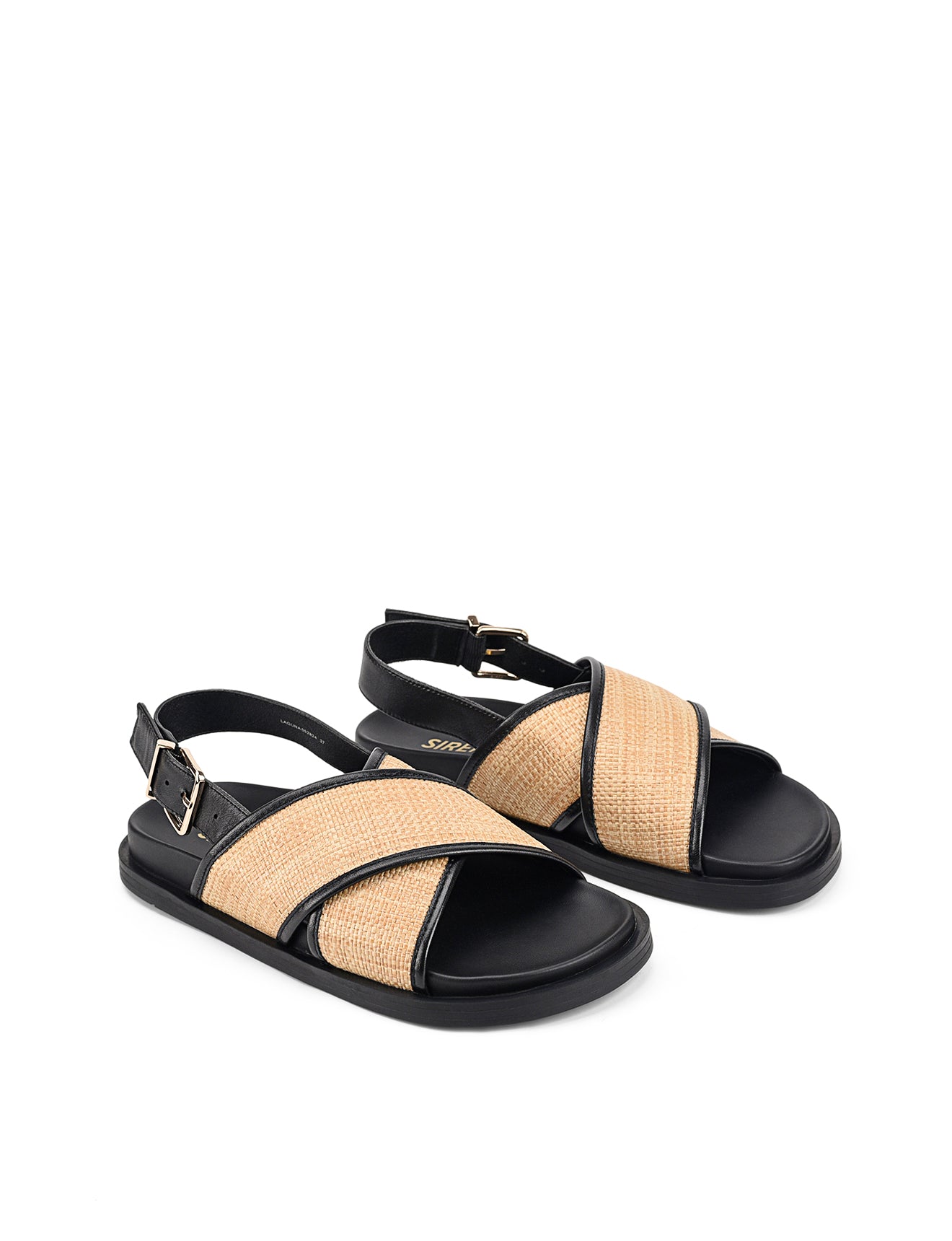 Laguna Footbed Sandals for Women - Comfortable Black Leather & Natural Raffia Summer Sandals - Perfect for Beach, Vacation & Casual Outings