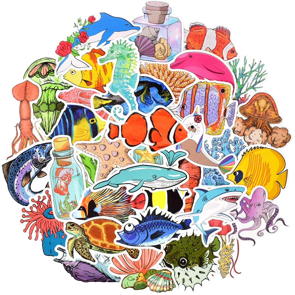 50Pcs Waterproof Sea Life Stickers for Kids & Teens - Ocean Animal Decals for Water Bottles, Laptops, Notebooks - Perfect for School, Travel & DIY Crafts