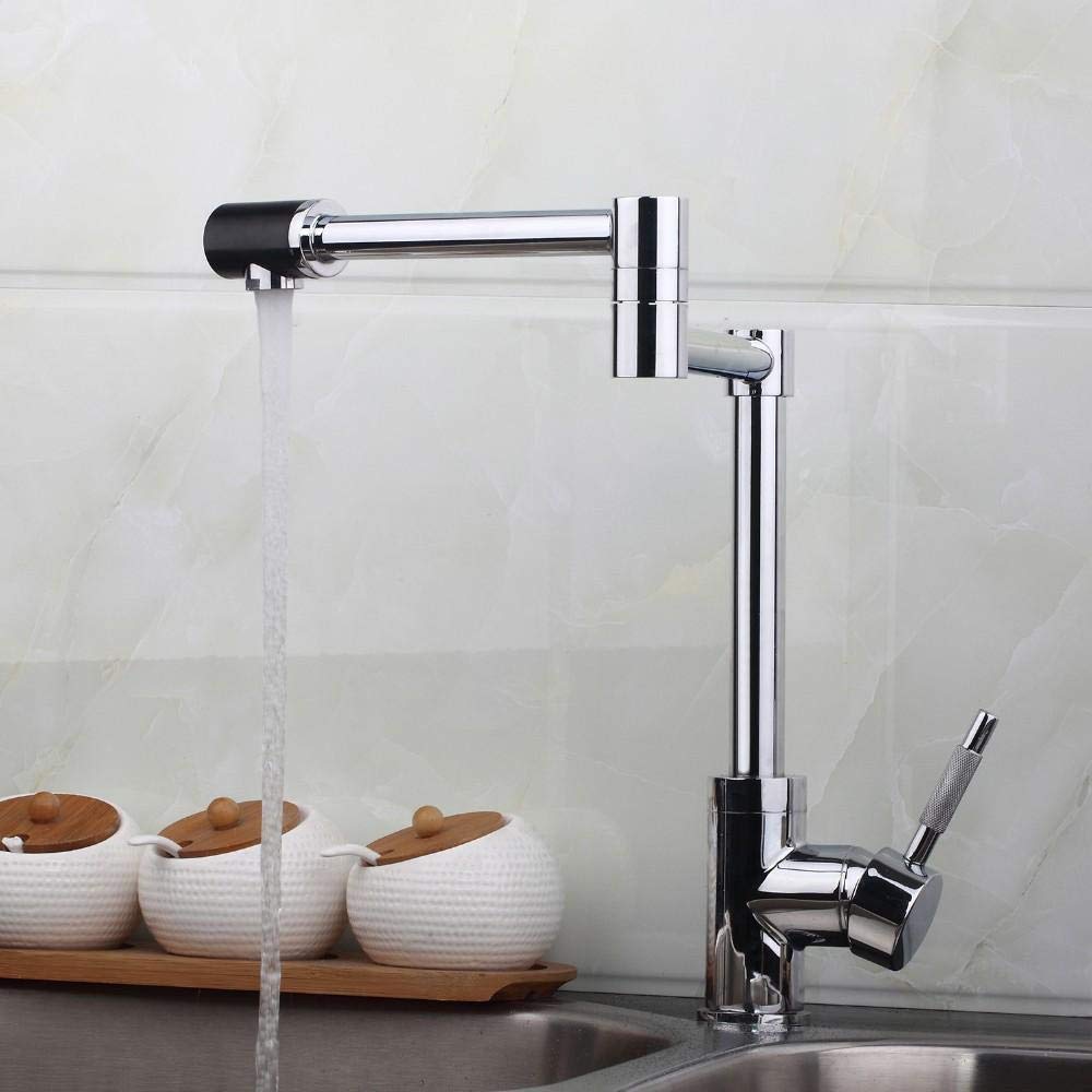 360° Swivel Single Handle Kitchen Faucet with Chrome Finish - Brass Folding Water Tap for Sink - Perfect for Small Kitchens, RVs & Tight Spaces