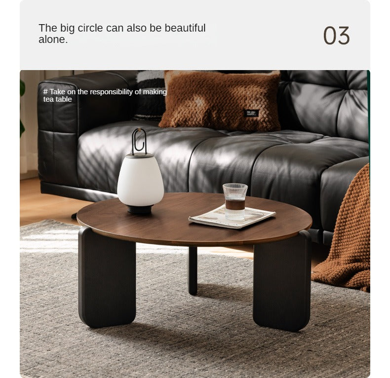 Solid Black Walnut Round Coffee Table - Italian Light Luxury Style for Living Room, Lounge & Office Decor