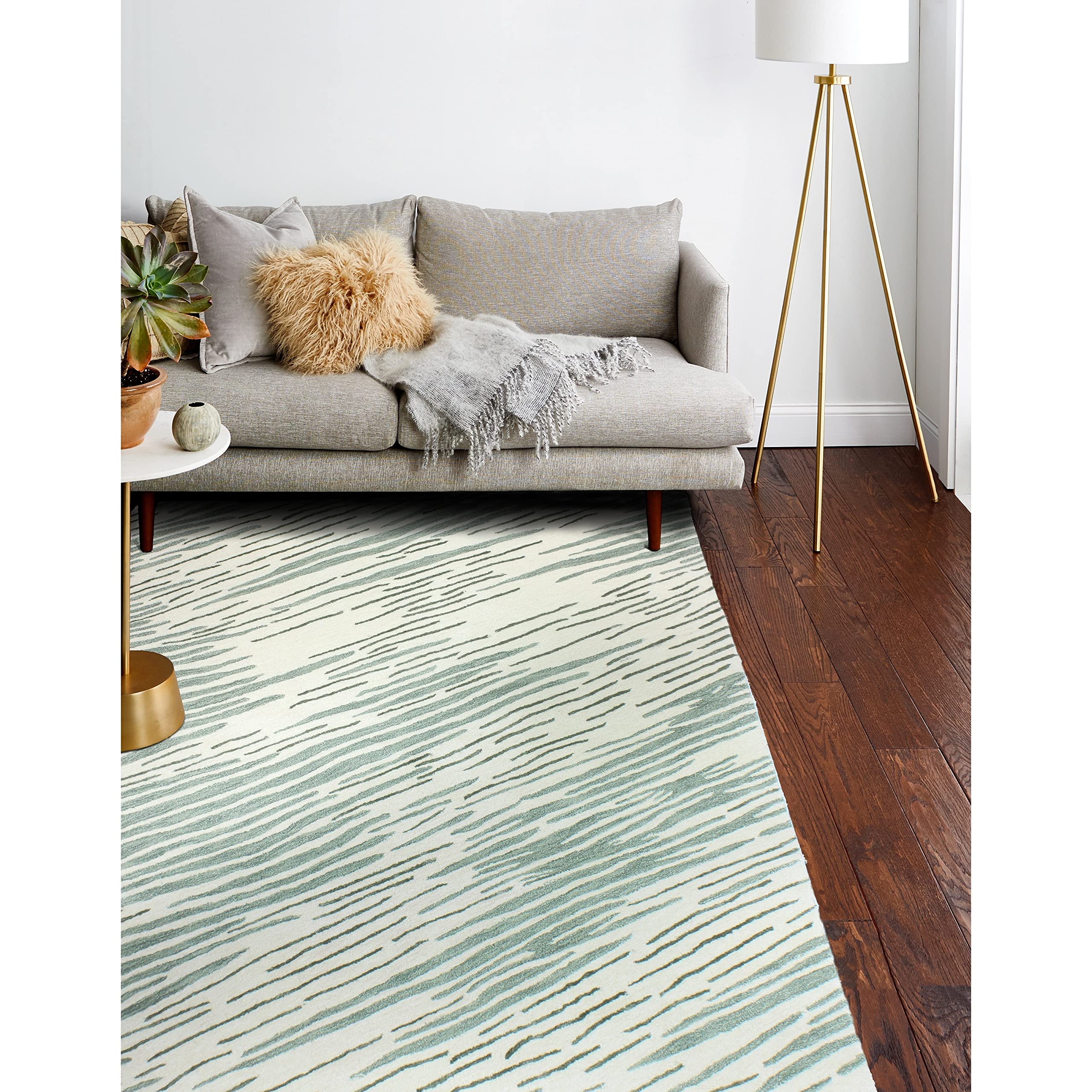 Bashian Collection Luxury Hand Tufted Wool & Viscose Area Rug - 5.6’ x 8.6’ Light Blue Runner Rug for Entryway, Living Room, Bedroom - Soft & Durable Home Decor for Modern Interior Design